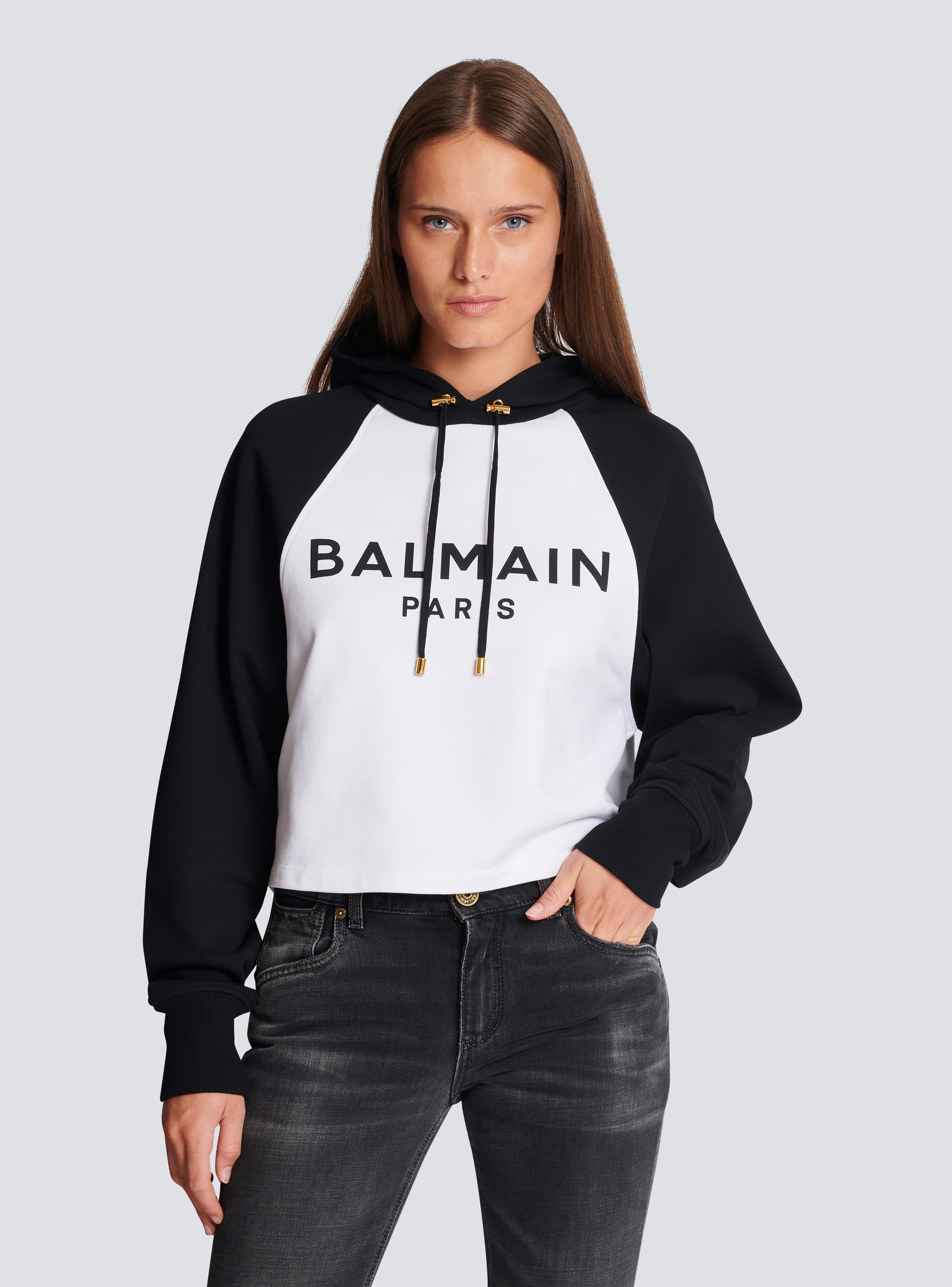 Balmain Kids all-over logo print hooded jacket - White