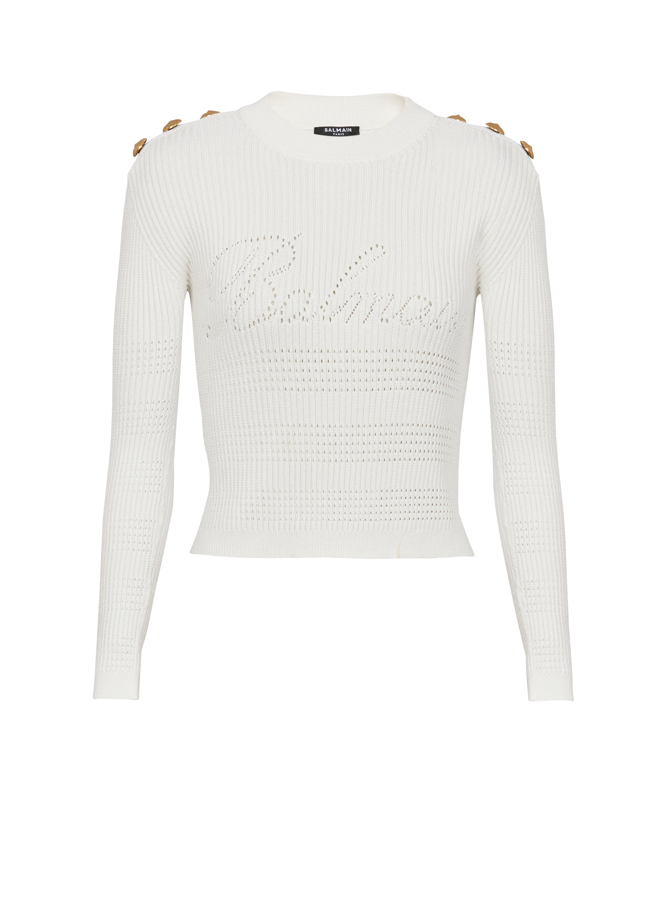 Balmain Signature knit jumper, white, hi-res