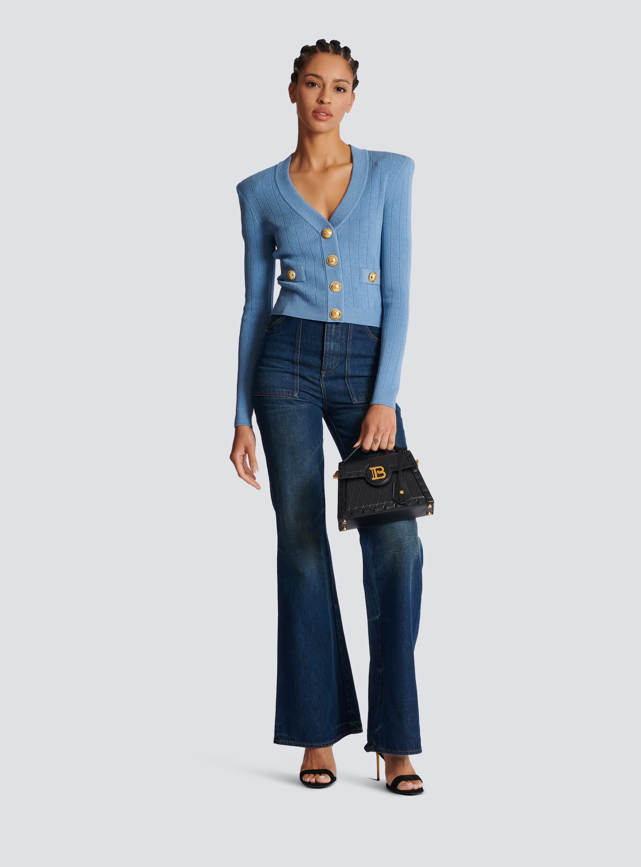 Balmain Blue Press-Stud Cardigan