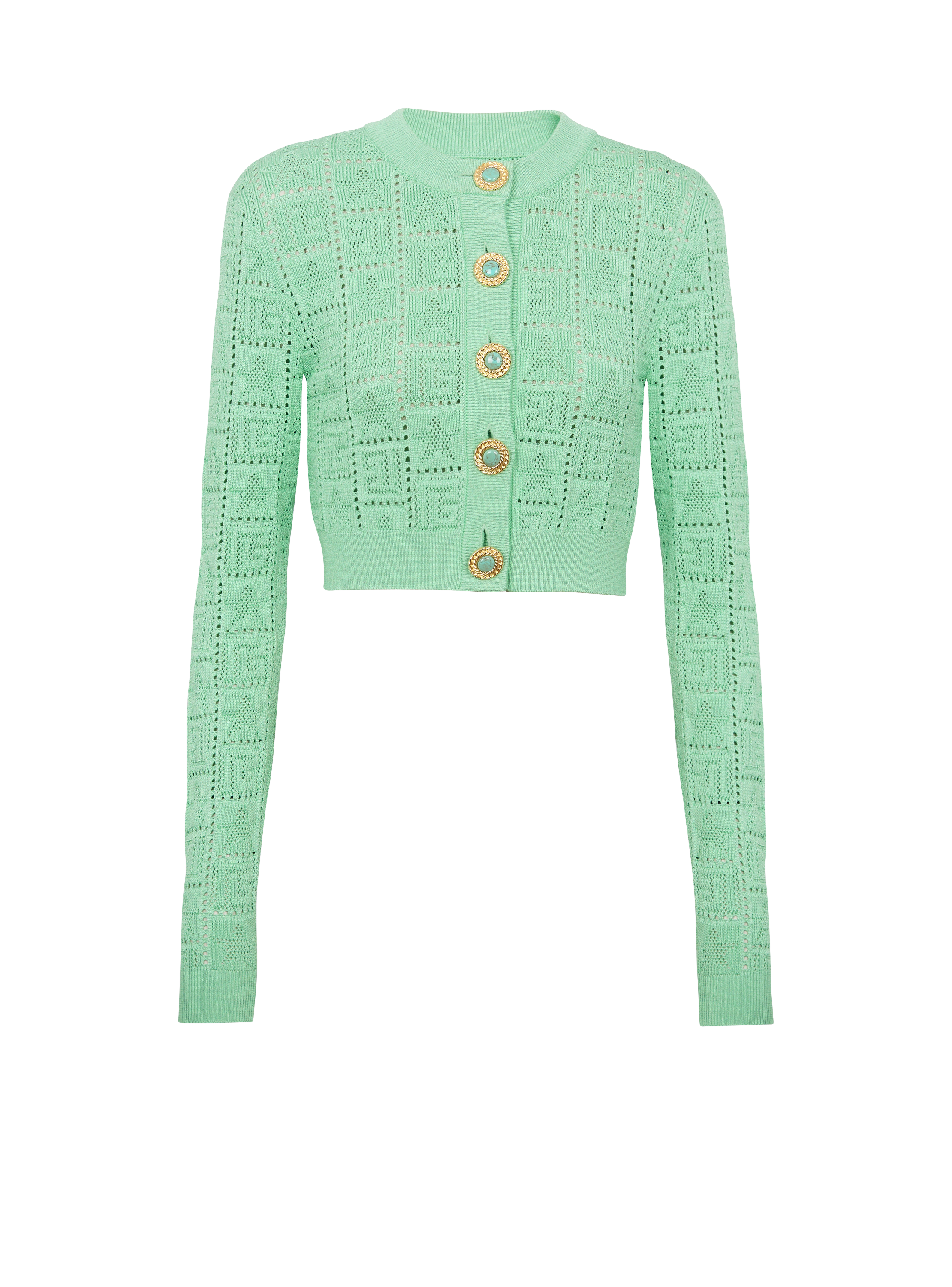 Monogram knit cardigan, green, hi-res