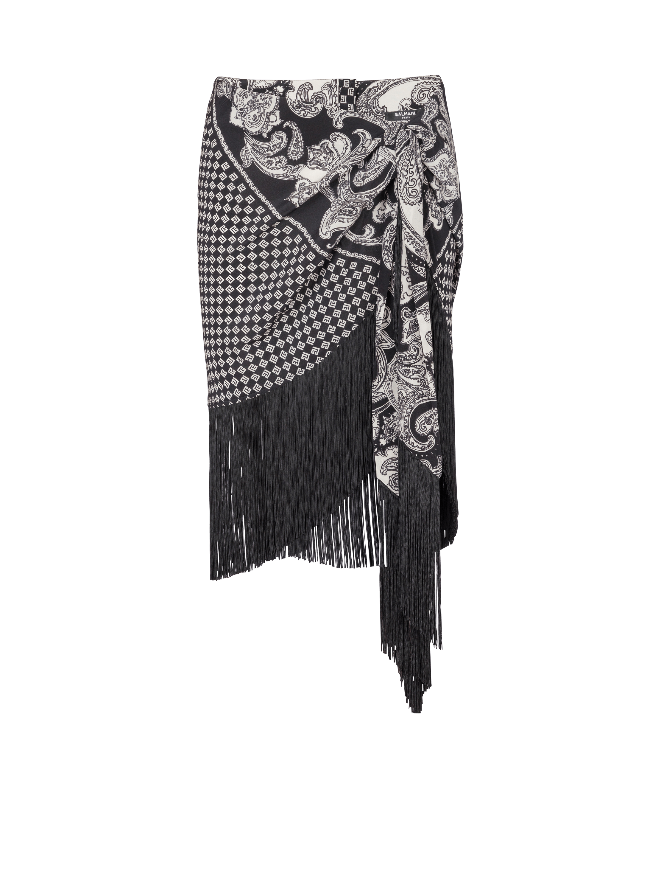 Fringed silk scarf skirt