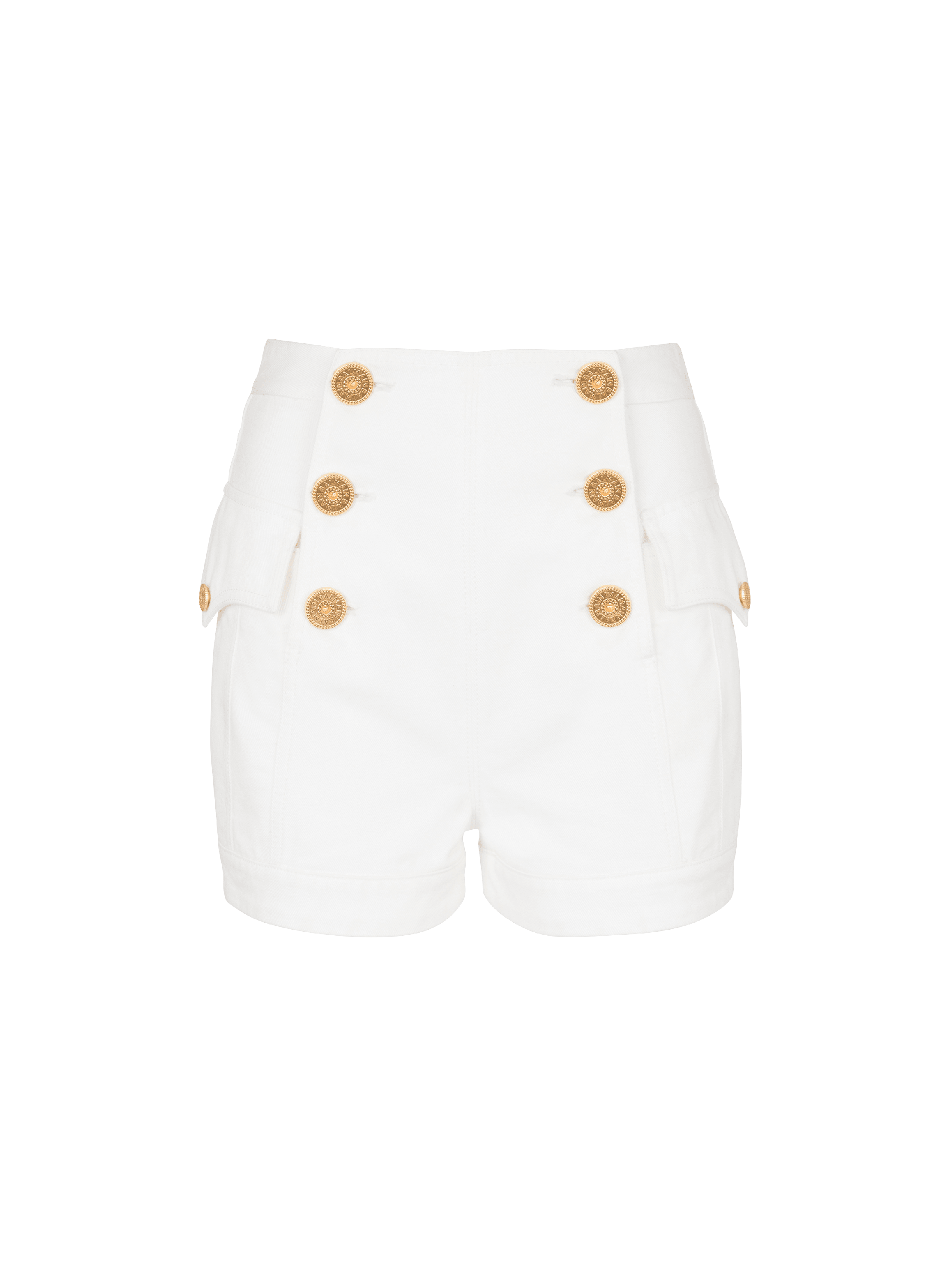 White shorts with gold hot sale buttons