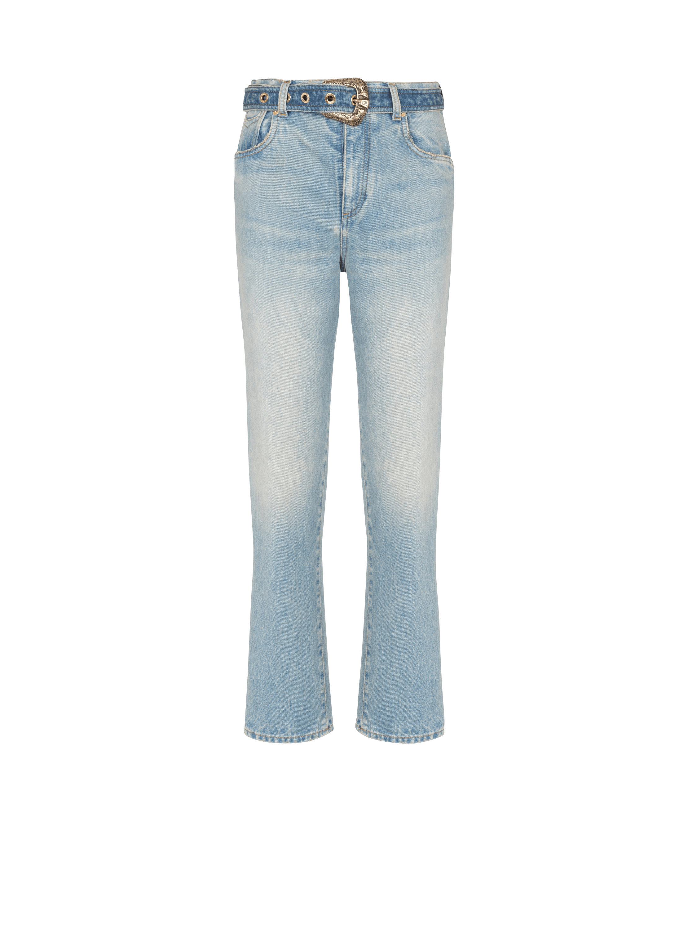 Girls Pale Blue Belted Flare Jeans