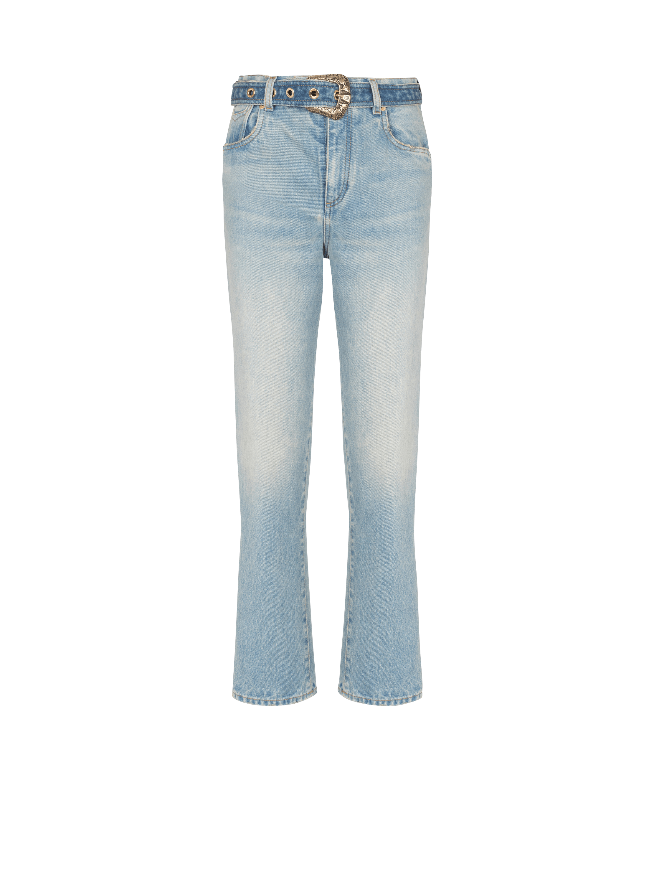 Klassische Jeans mit Gürtel, blau, hi-res