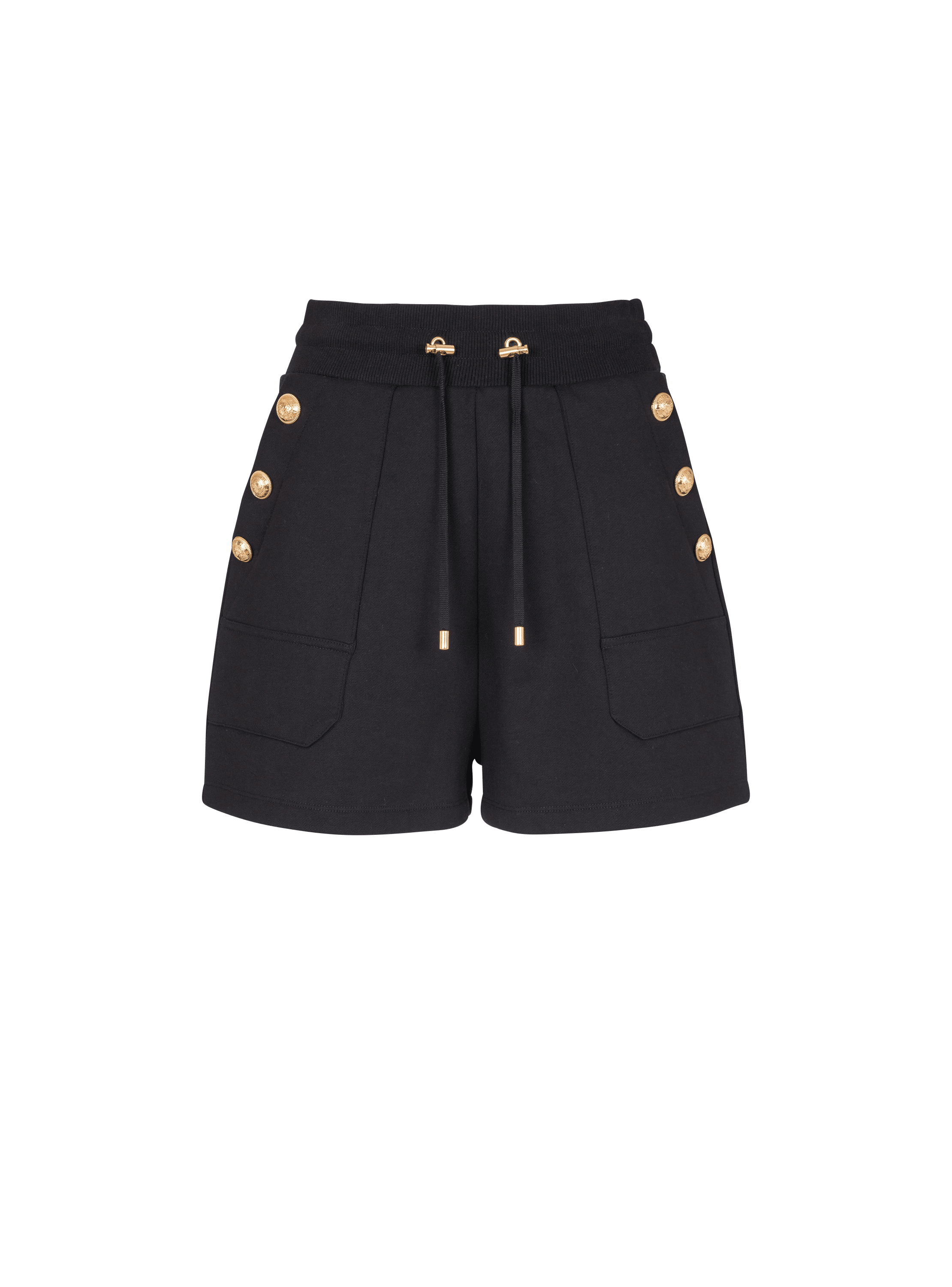 6-button knit shorts, black, hi-res