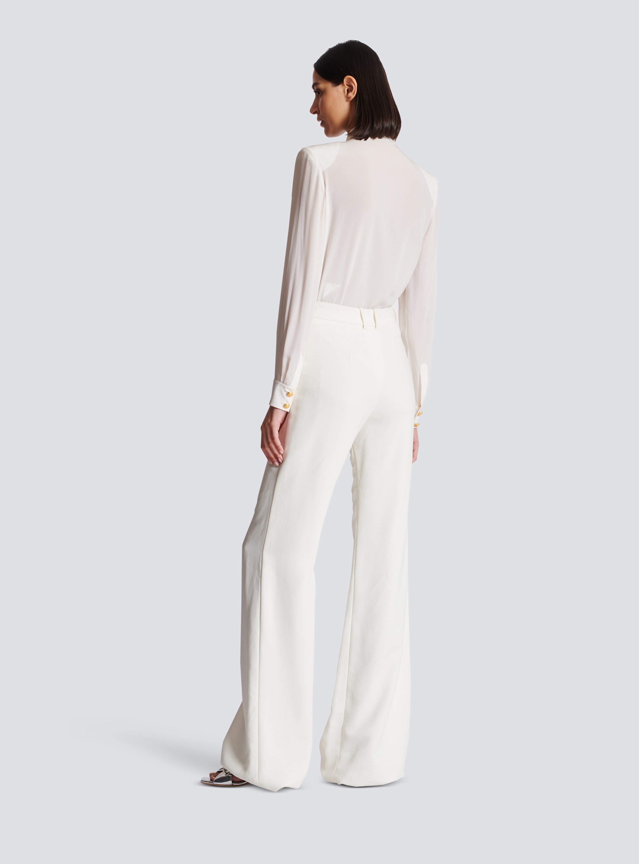 Balmain 6-Button Crepe Wide-Leg Pants