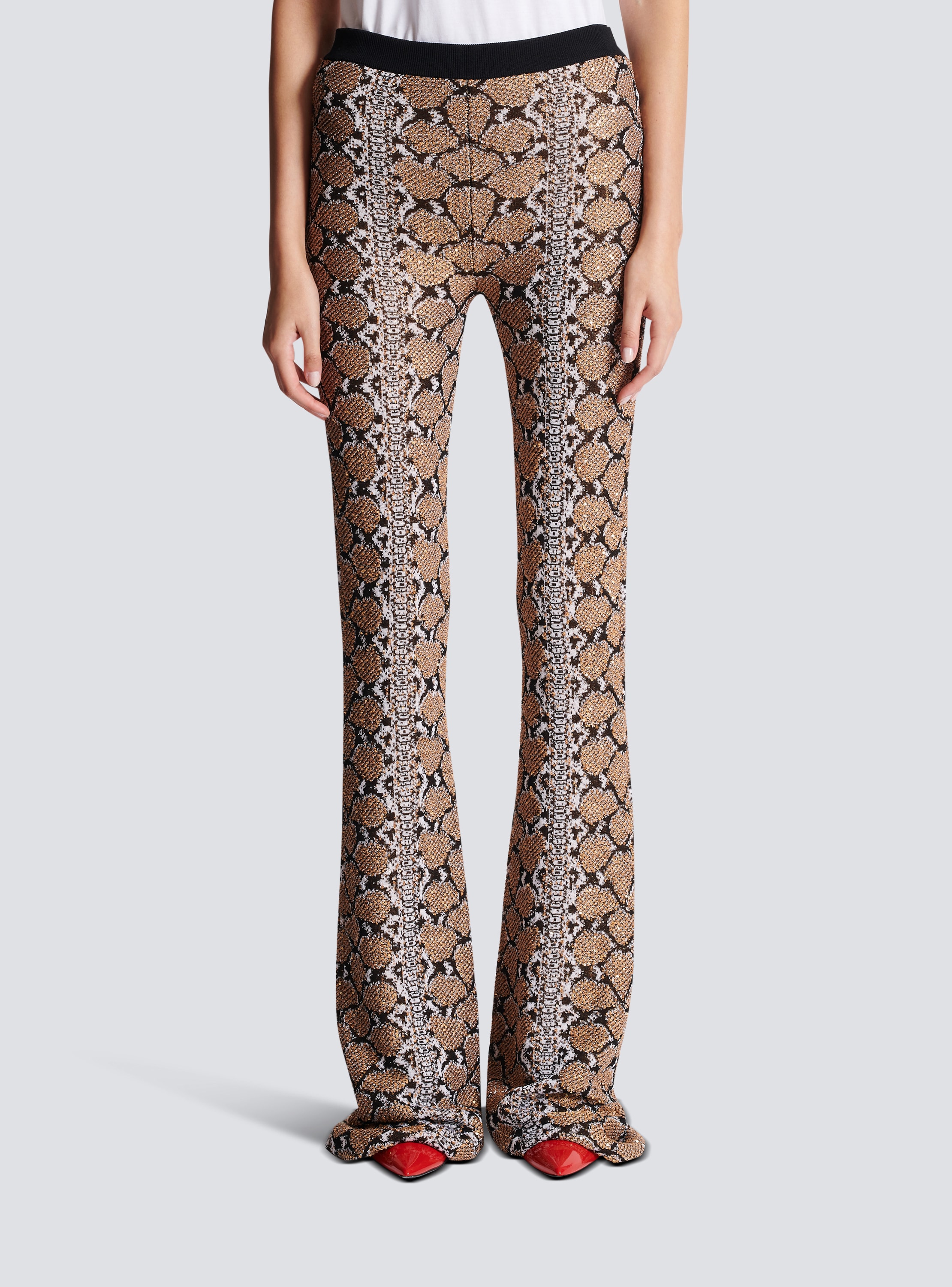 Womens Balmain brown Leather Snakeskin-Effect Trousers