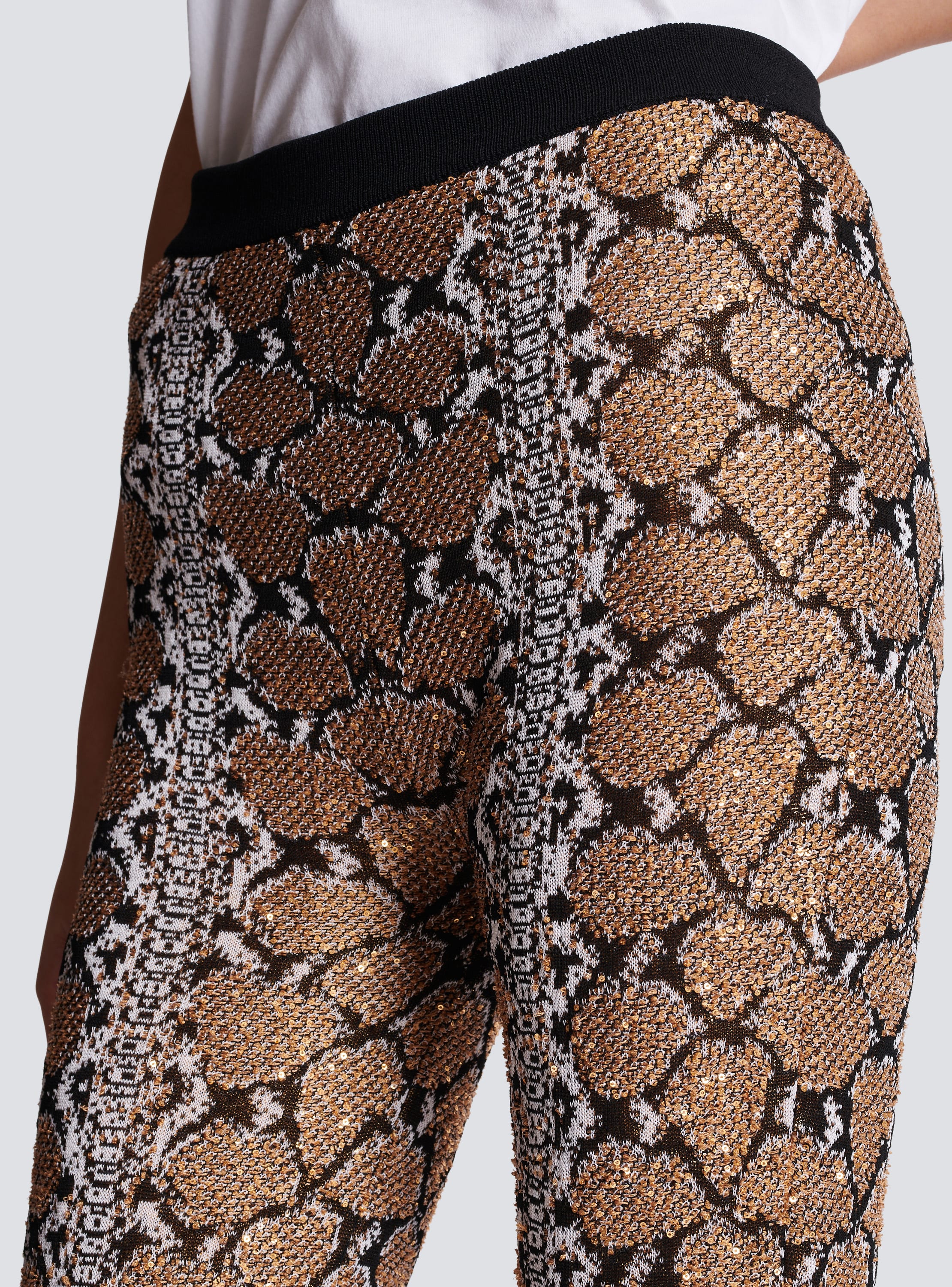 Womens Balmain brown Leather Snakeskin-Effect Trousers