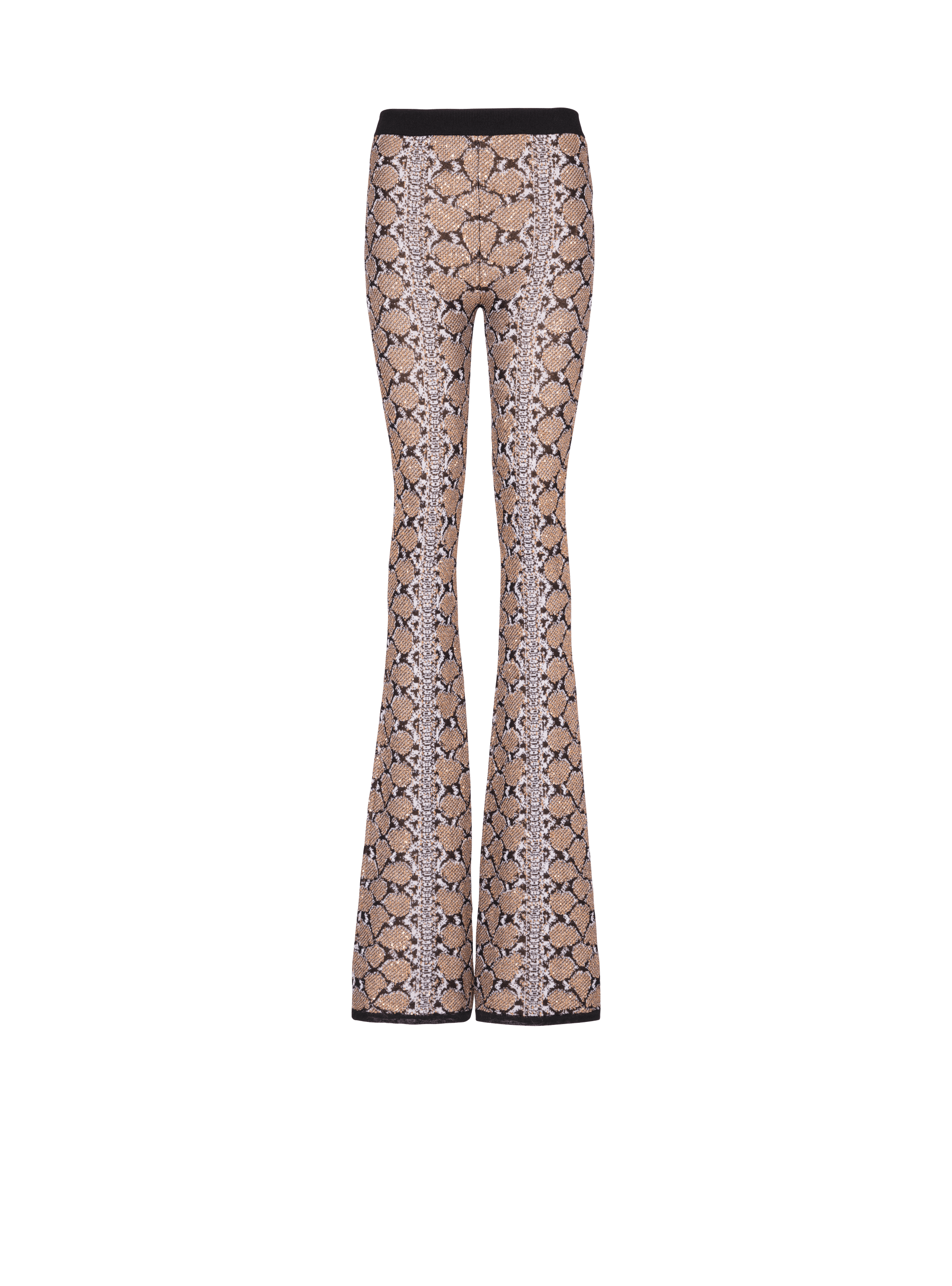 Snakeskin knit trousers, brown, hi-res