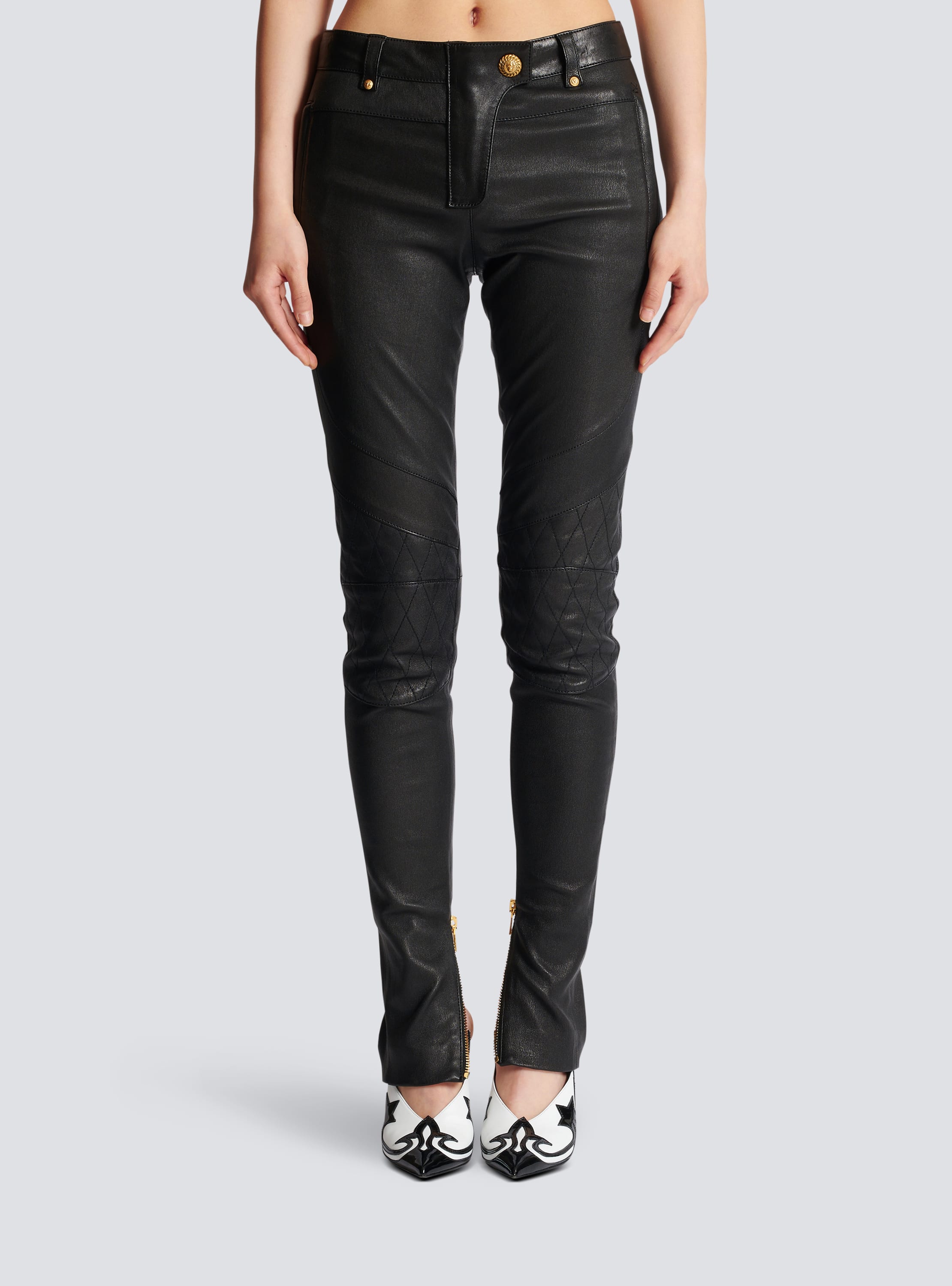 BALMAIN STRETCH LEATHER BIKER PANTS FR 34 UK 6