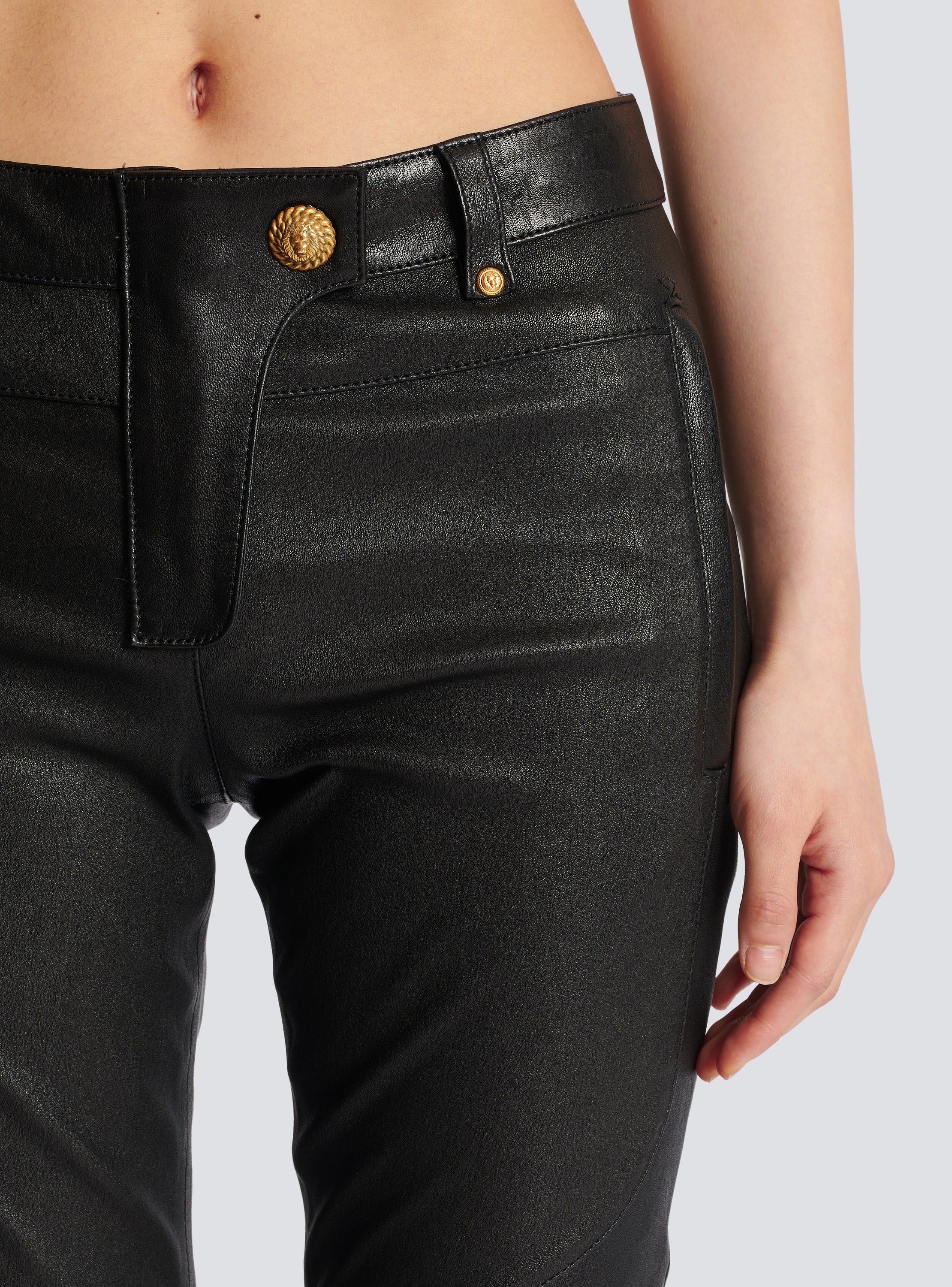 Balmain Black Leather High-Waisted Skinny Pants Balmain