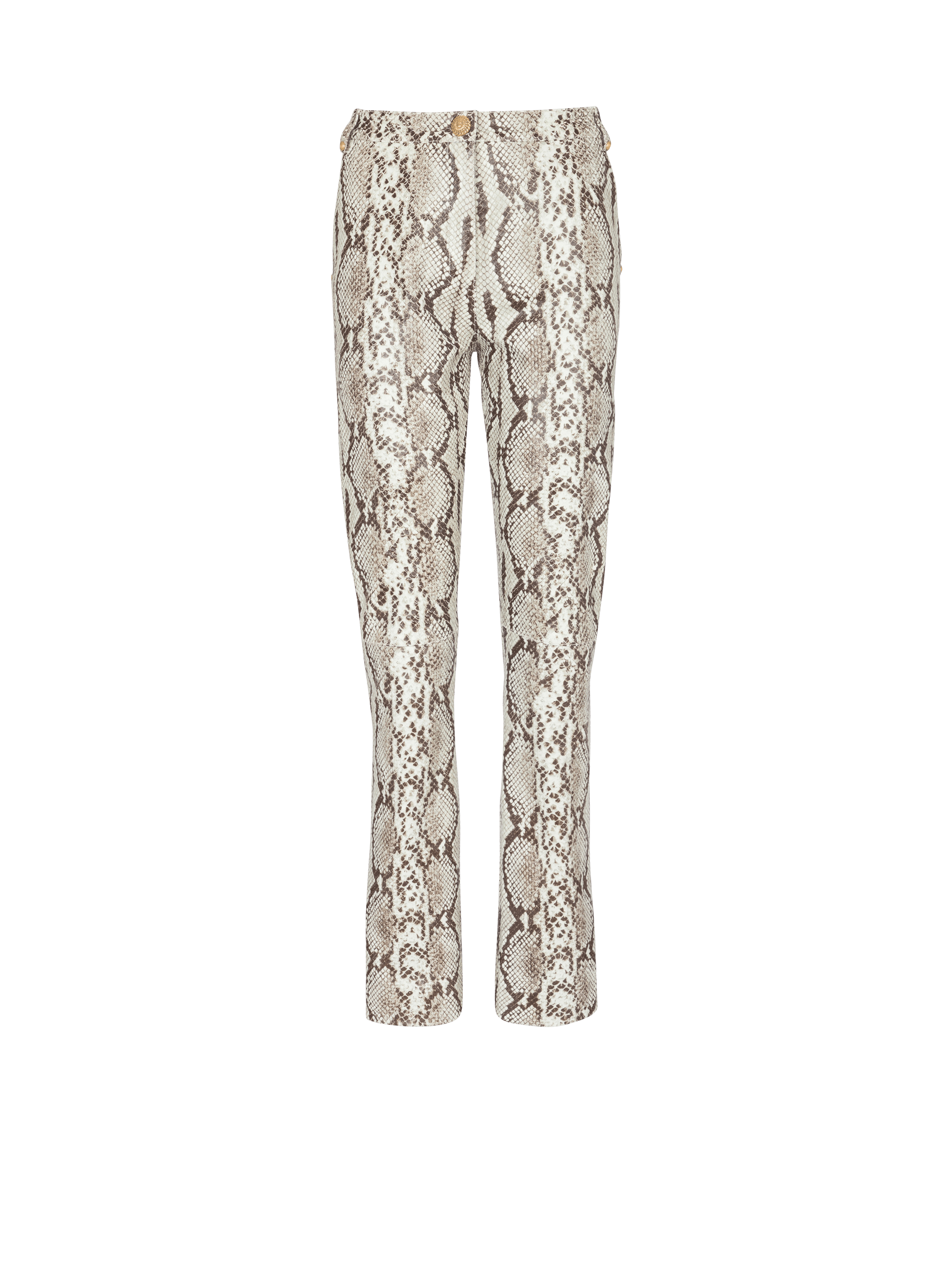 Snakeskin-effect leather trousers, brown, hi-res