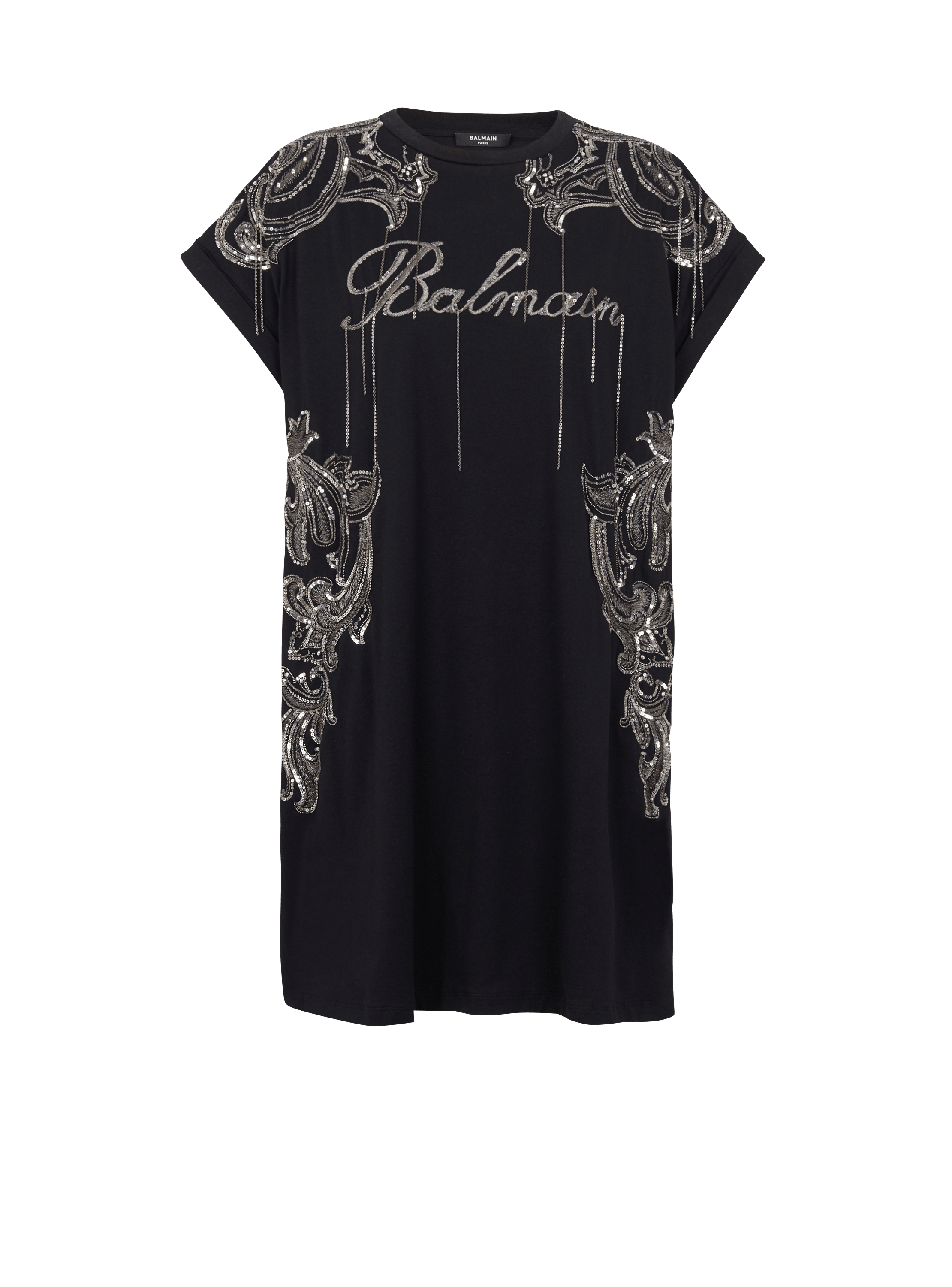 Balmain Signature chain embroidered T-shirt dress black - Women | BALMAIN