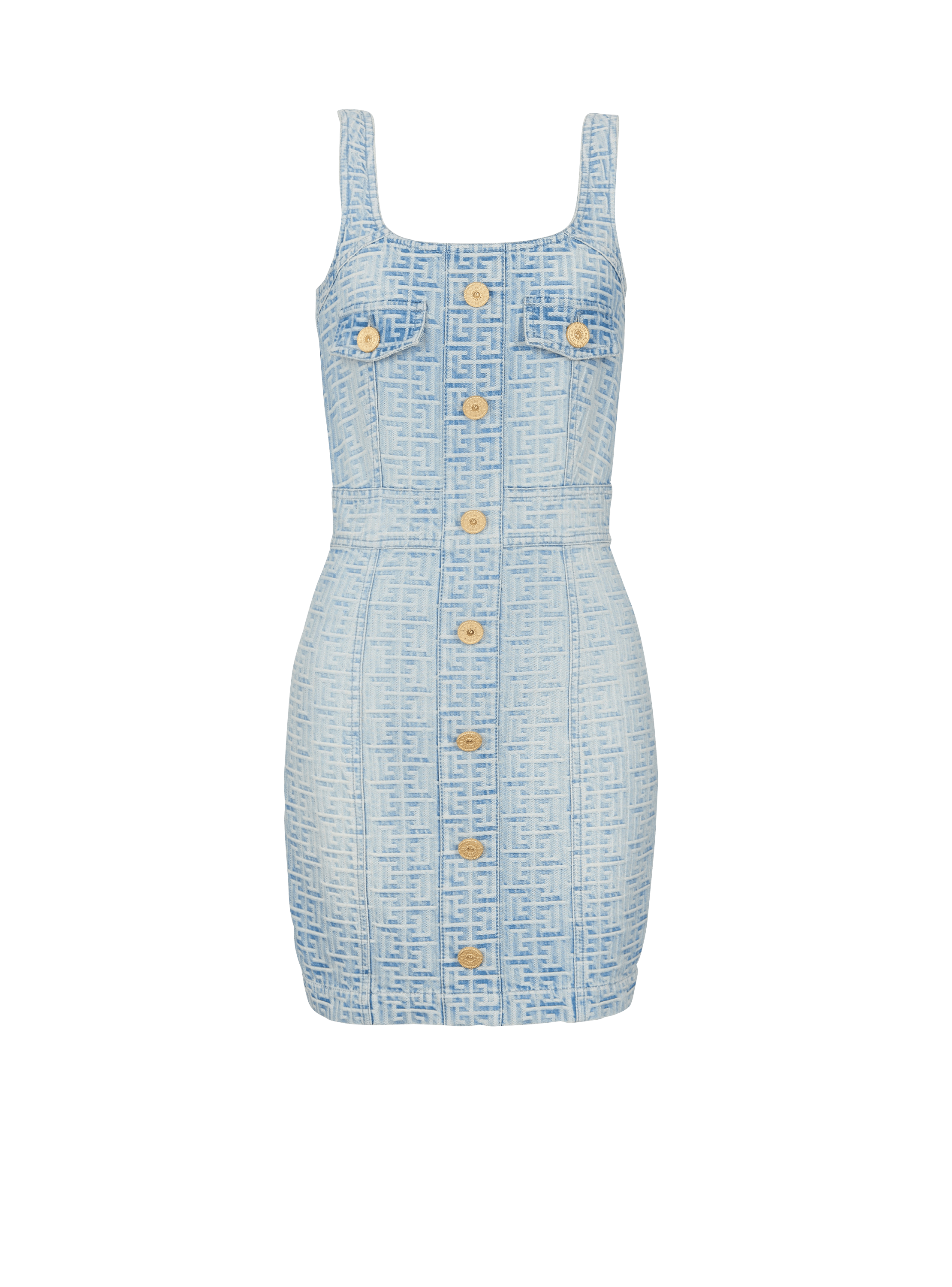Monogrammed short denim dress