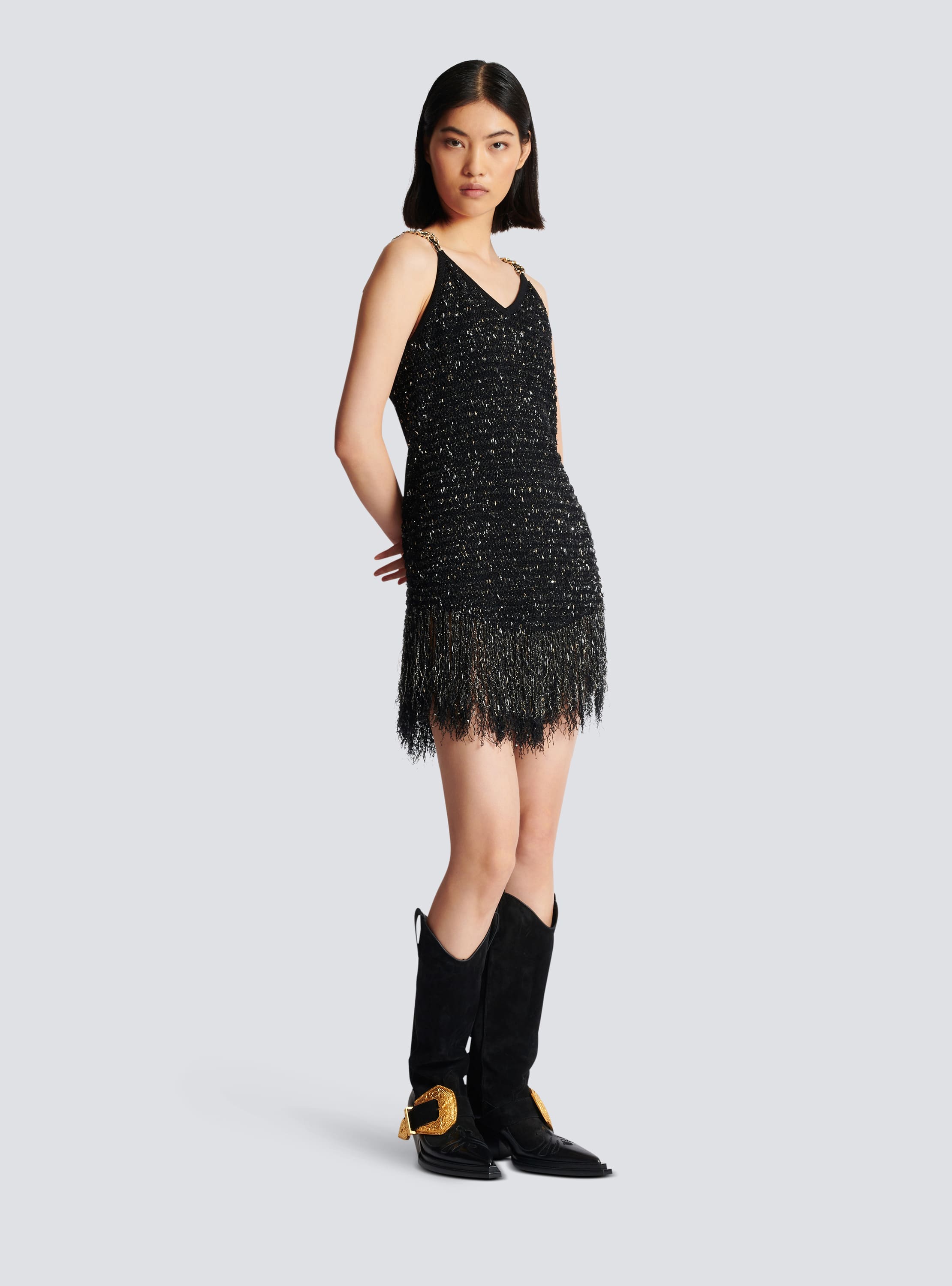 Fringed lurex tweed dress