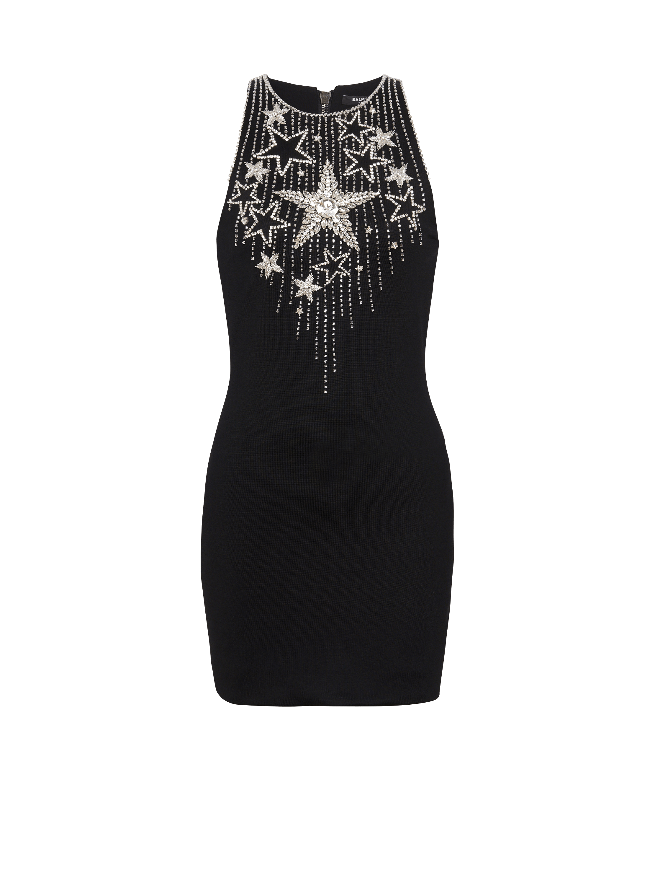 Stars embroidered short dress, black, hi-res