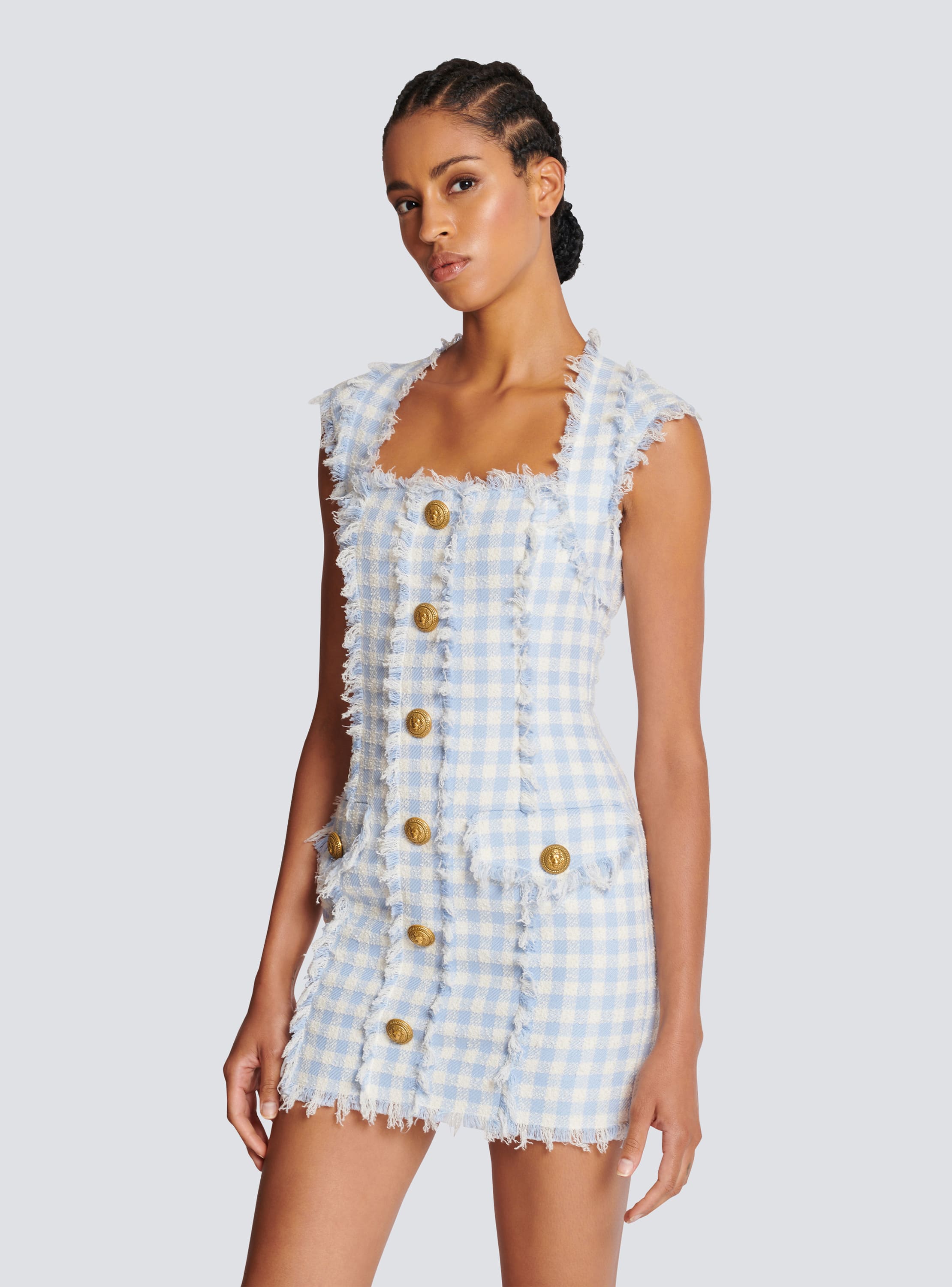 Balmain gingham-pattern sleeveless minidress - Blue