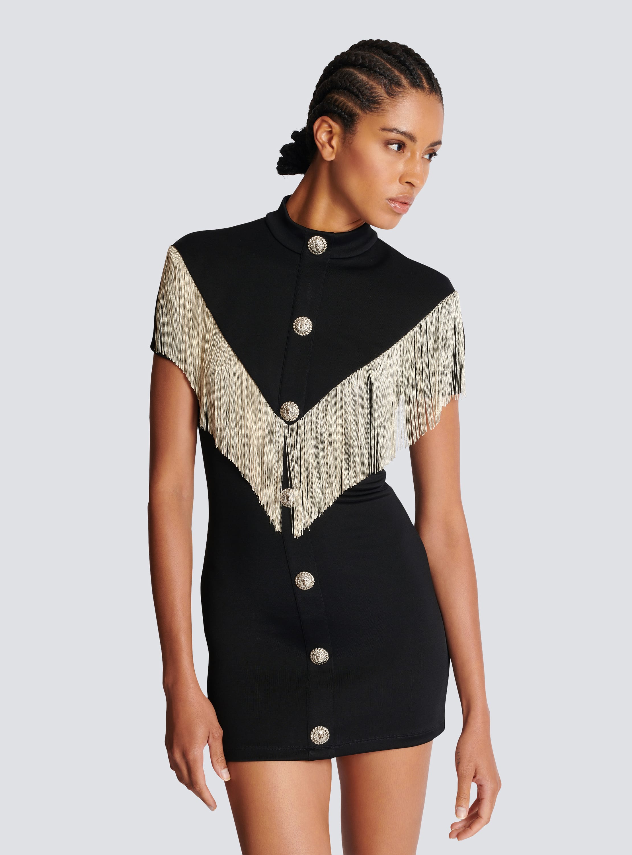 TASSEL-FRINGE MESH PANEL SHORT DRESS (BLACK) – Dress Code Chic