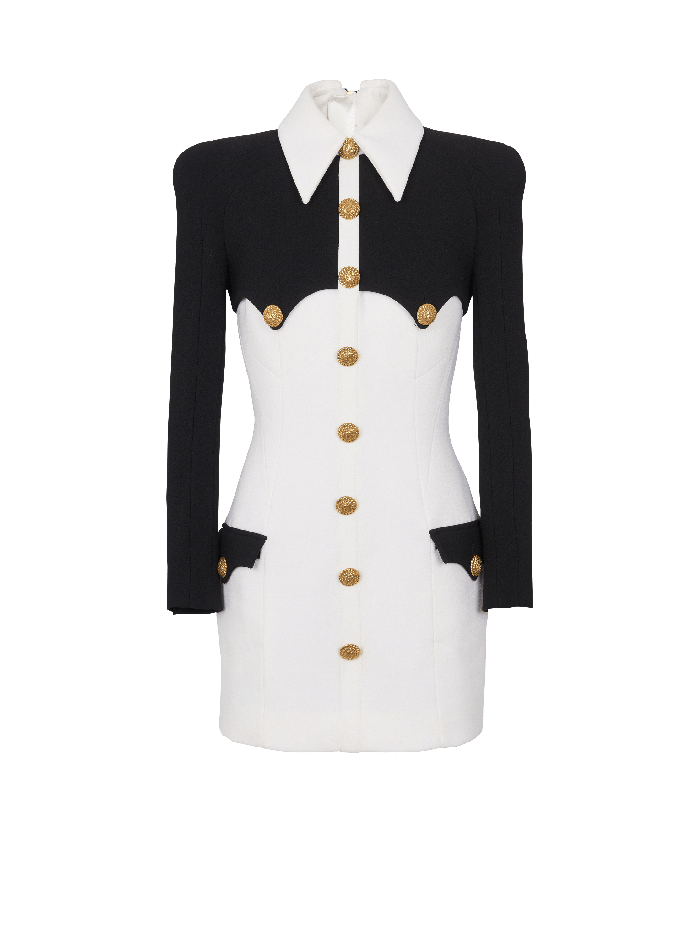 Short buttoned crepe dress black - Women | BALMAIN
