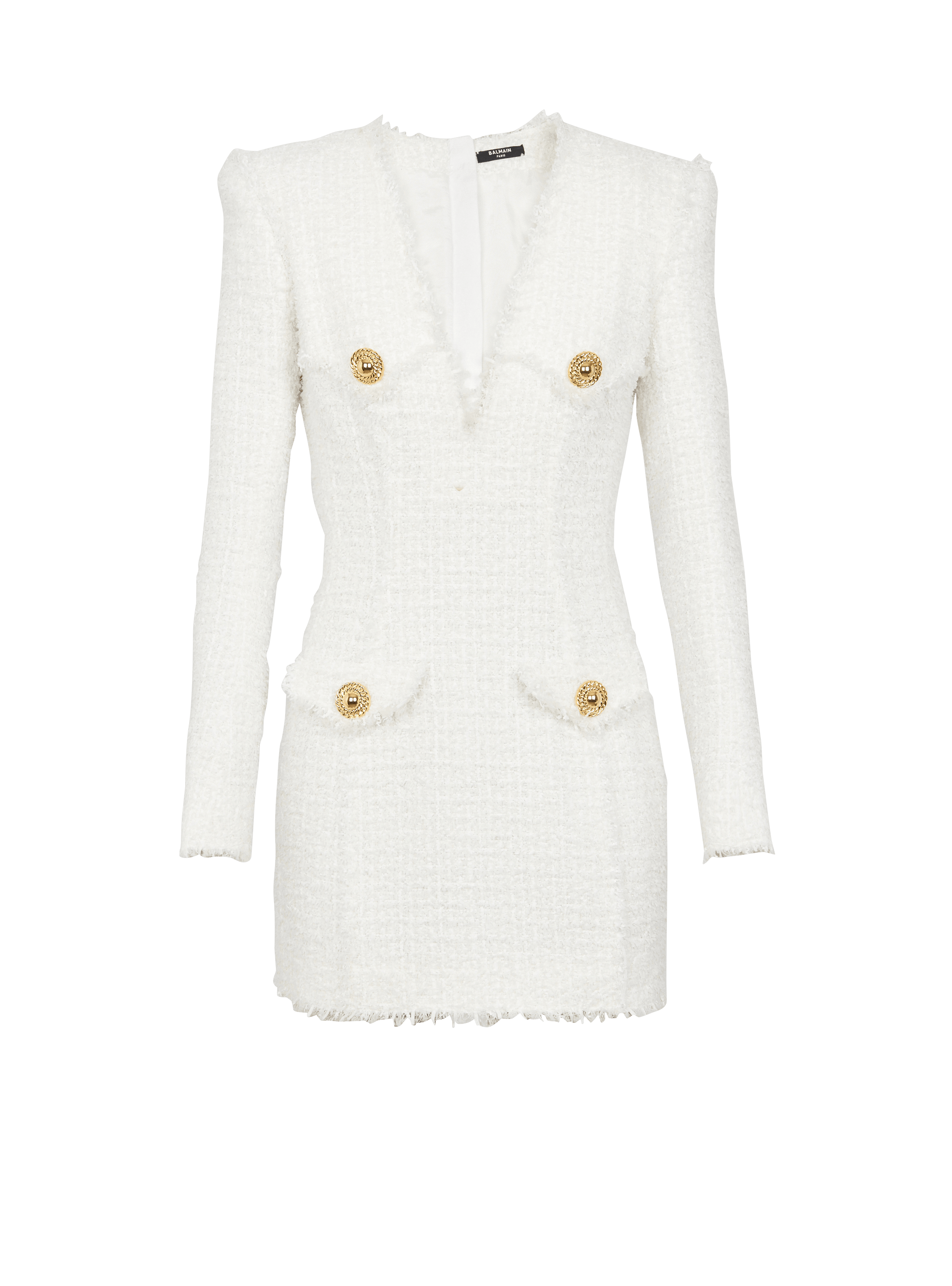Short 4-button tweed dress