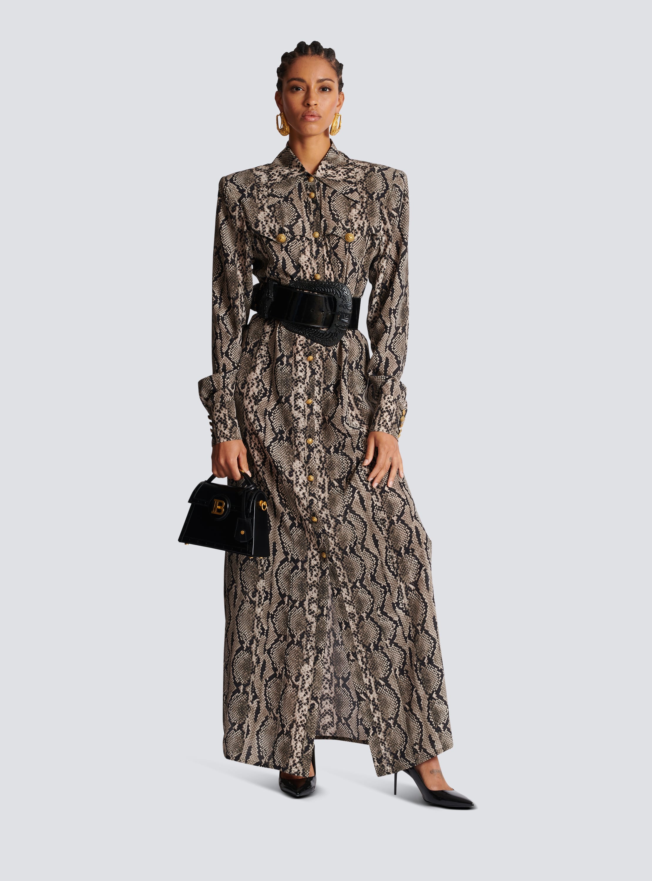 Snakeskin silk shirt dress