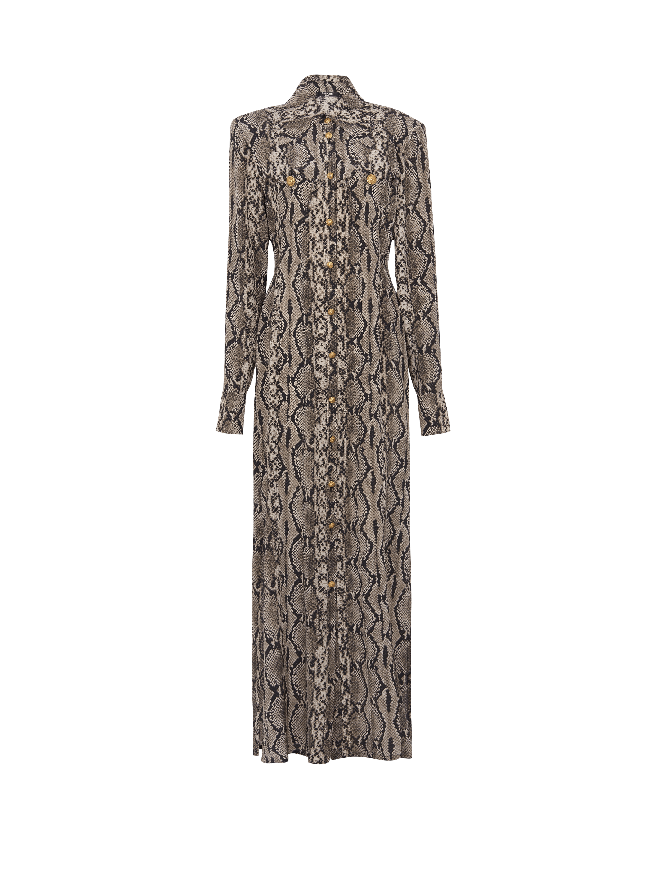 Robe chemise en soie python marron Femme BALMAIN