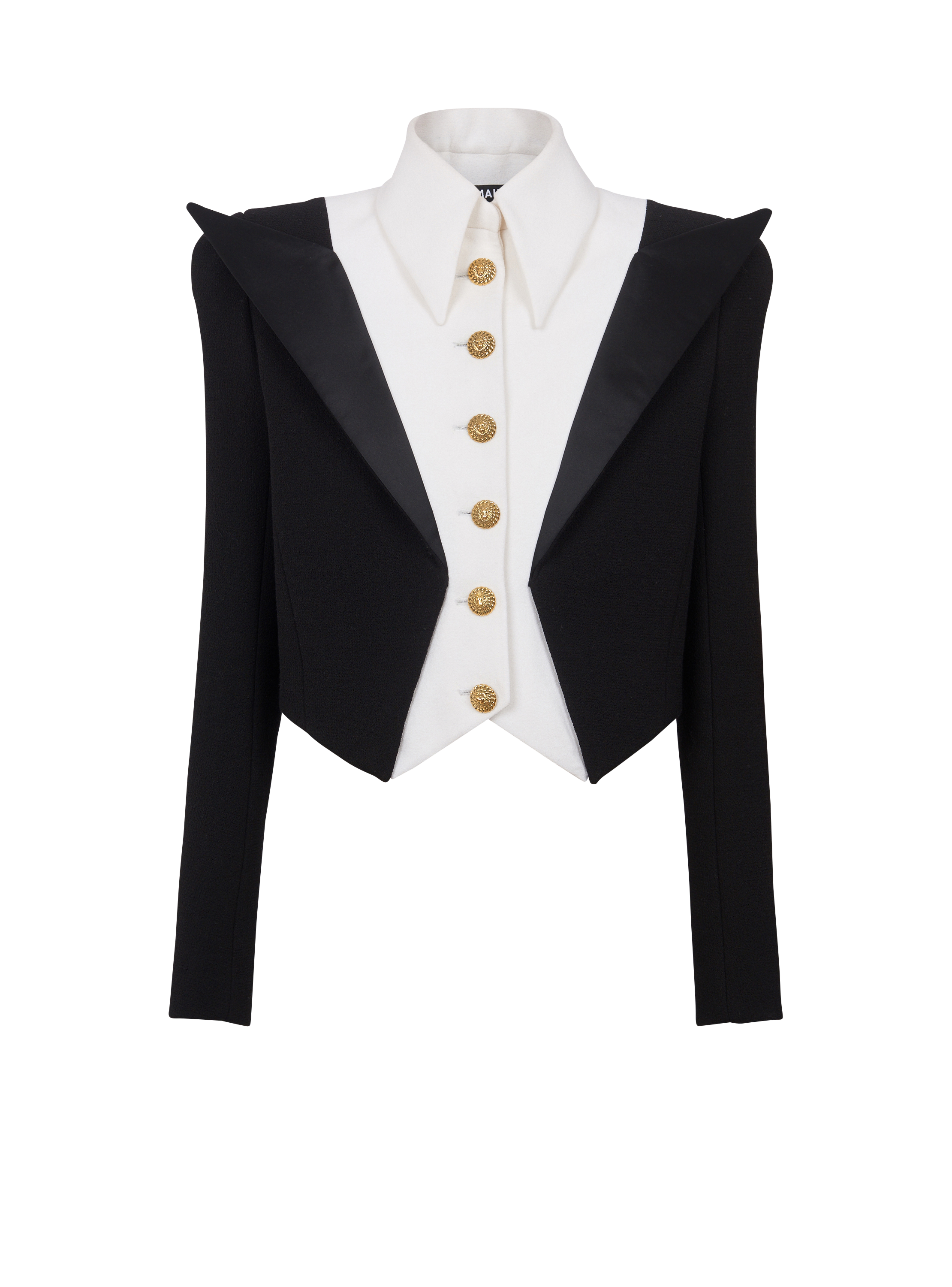 Cropped 6-button crepe jacket, black, hi-res