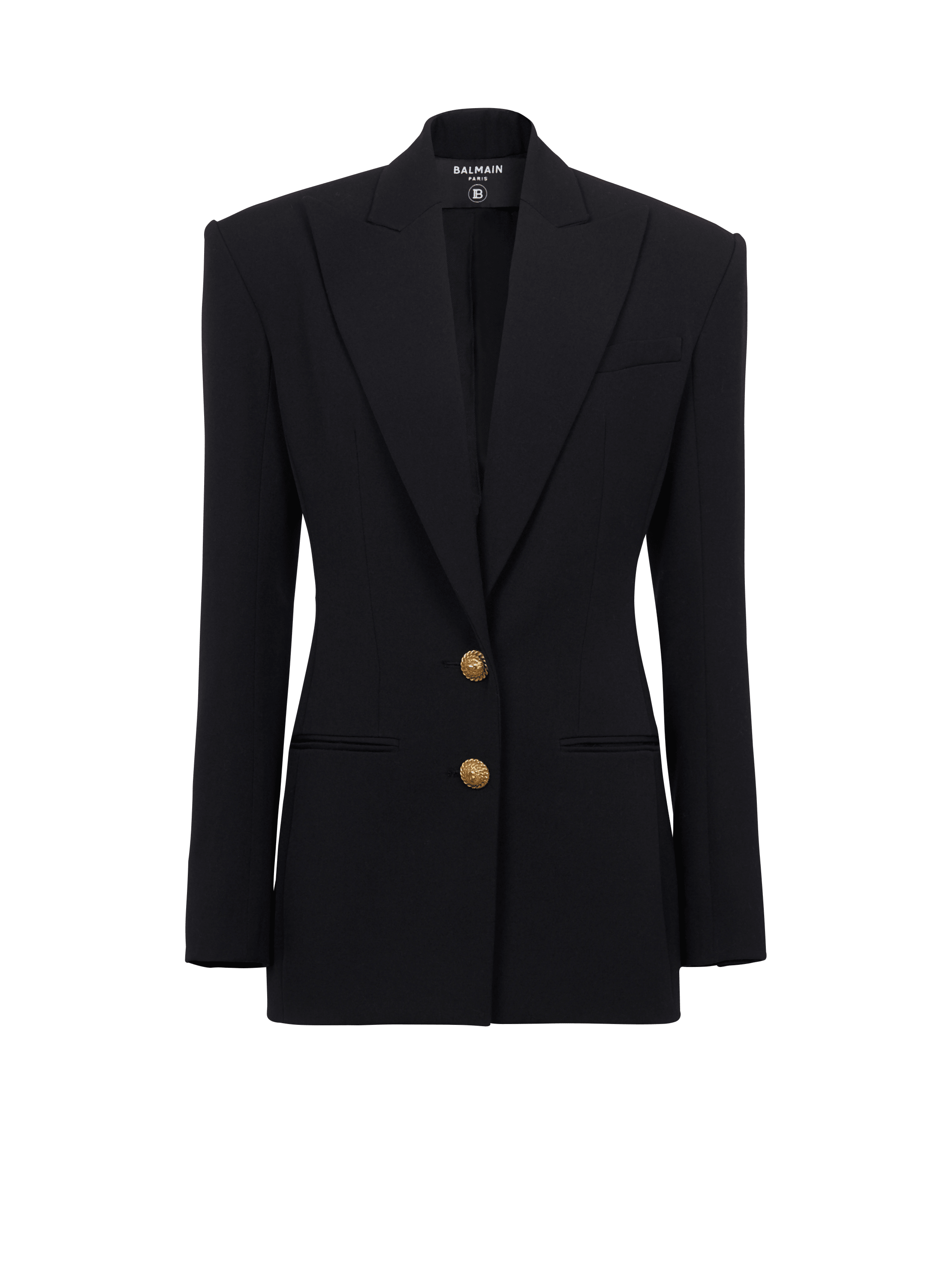 2-button cinched-waist jacket, black, hi-res