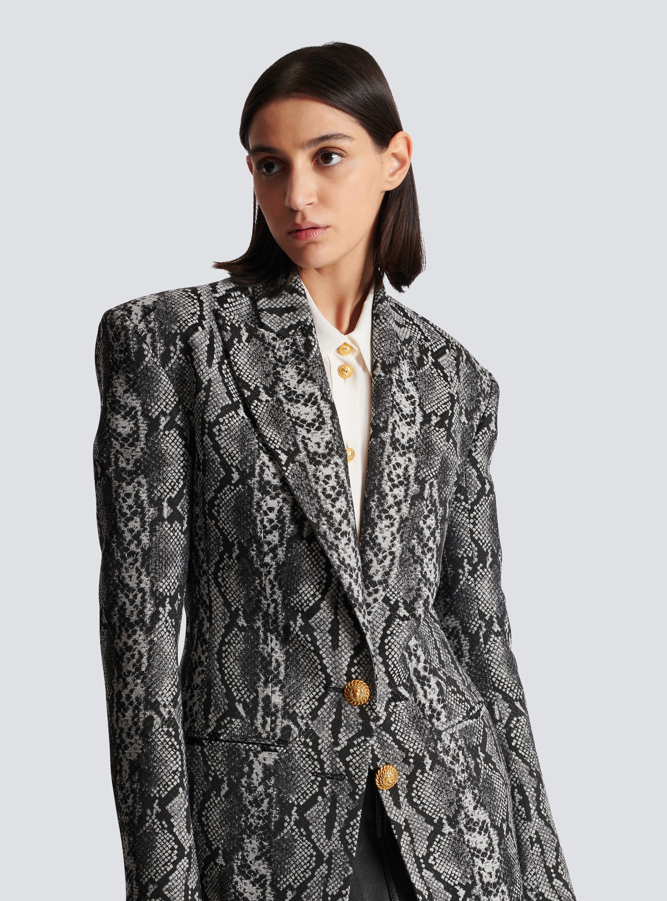 2-button jacquard snakeskin jacket grey - Women | BALMAIN