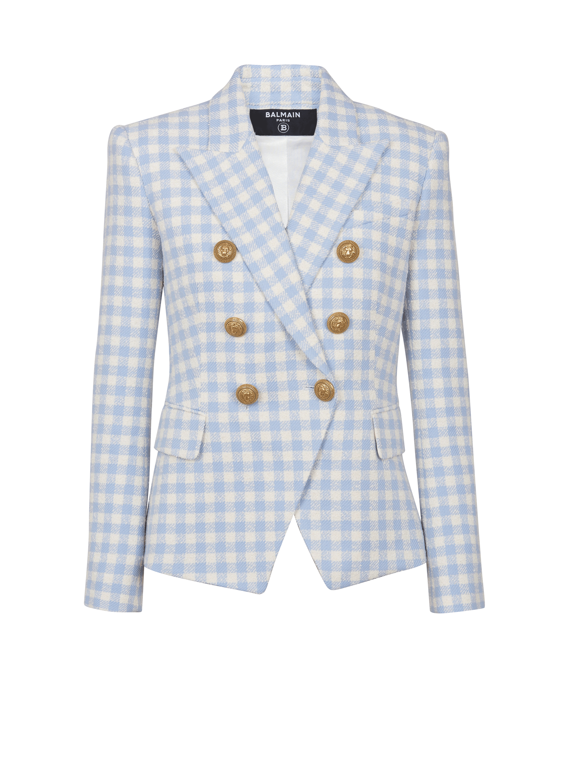 Gingham tweed 6-button jacket