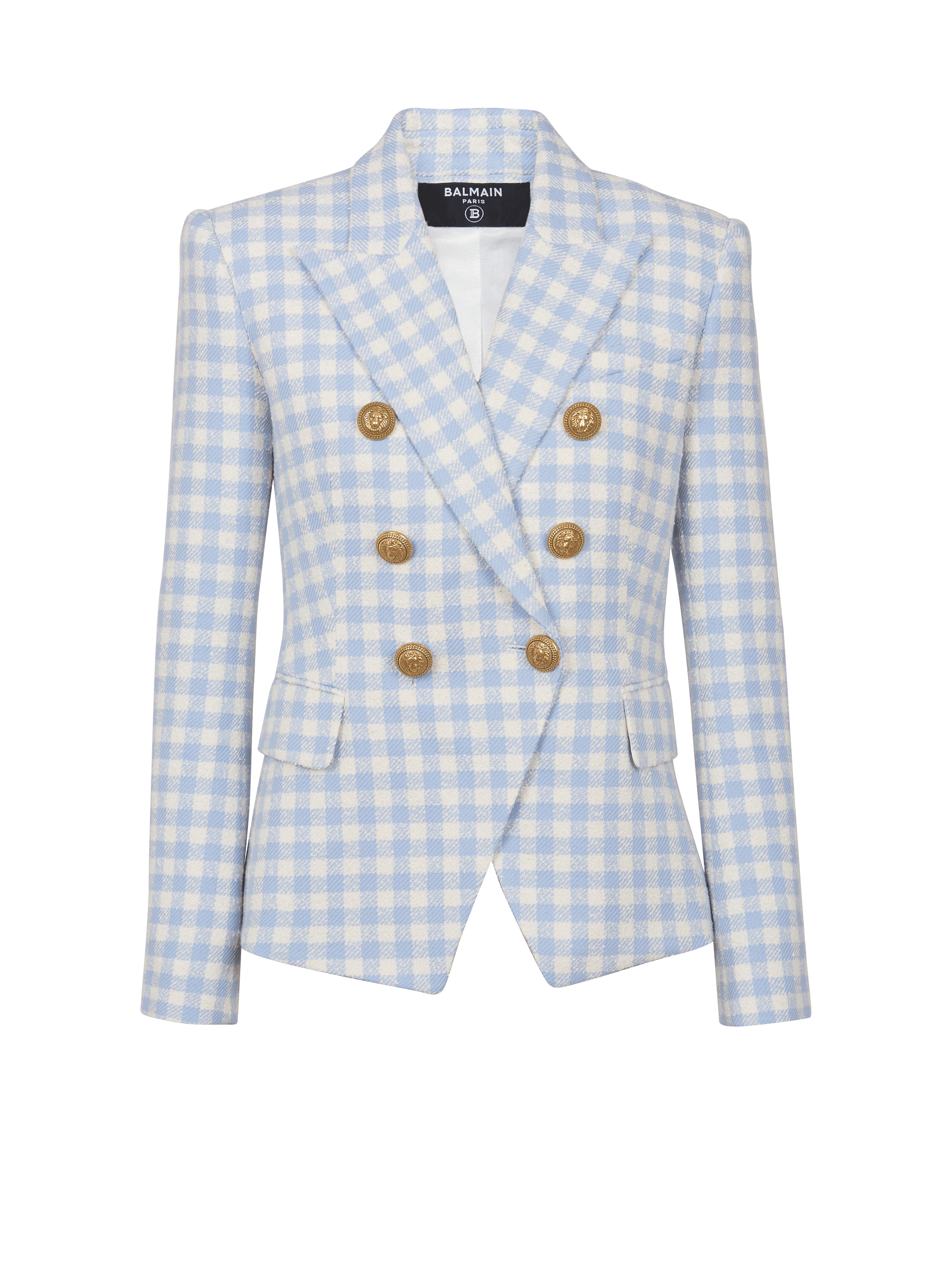 Gingham tweed 6-button jacket blue - Women | BALMAIN