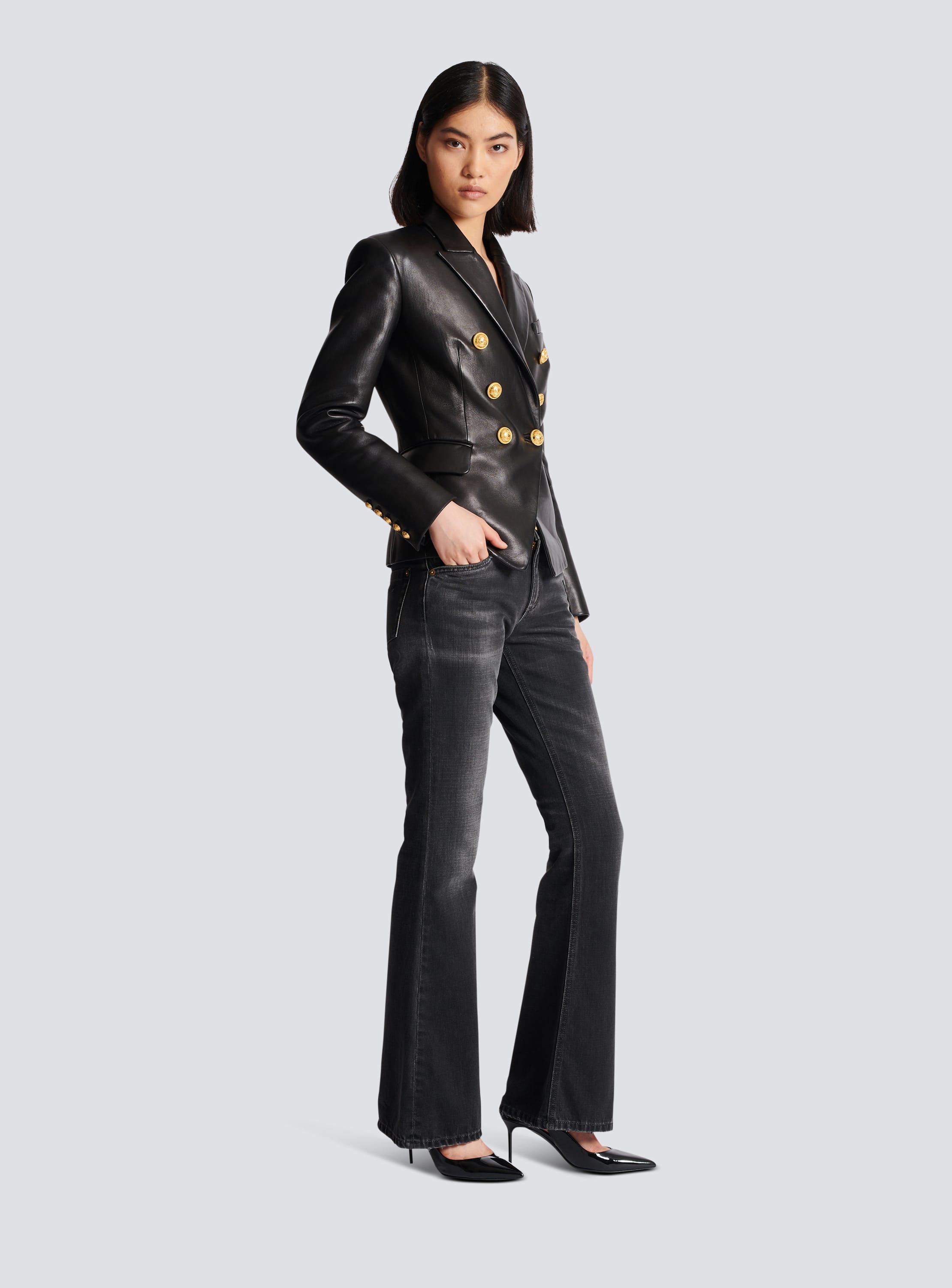 Balmain button-embellished leather shorts - Black