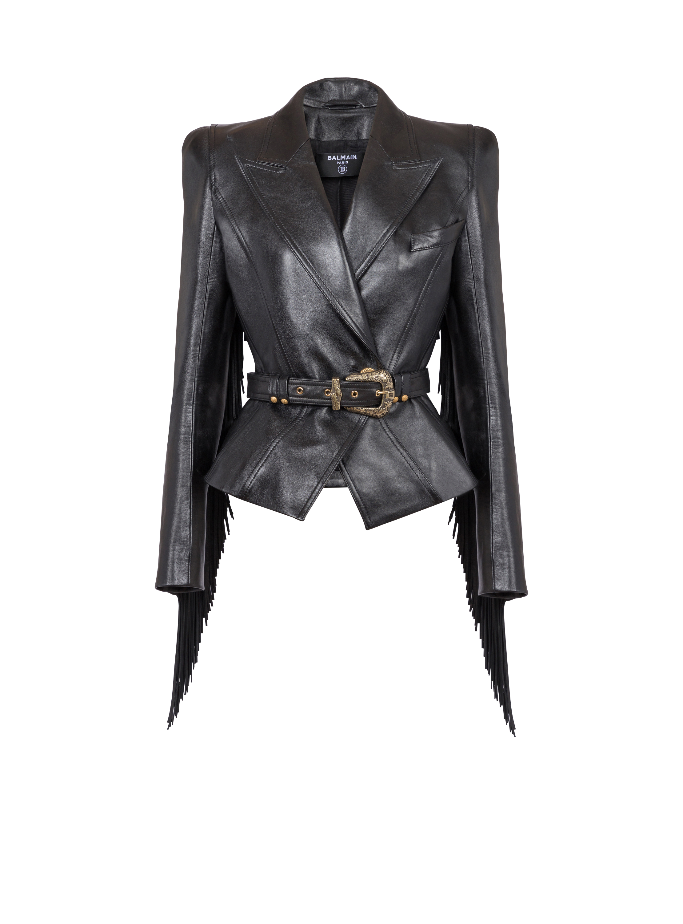 Jolie Madame fringed leather jacket, black, hi-res