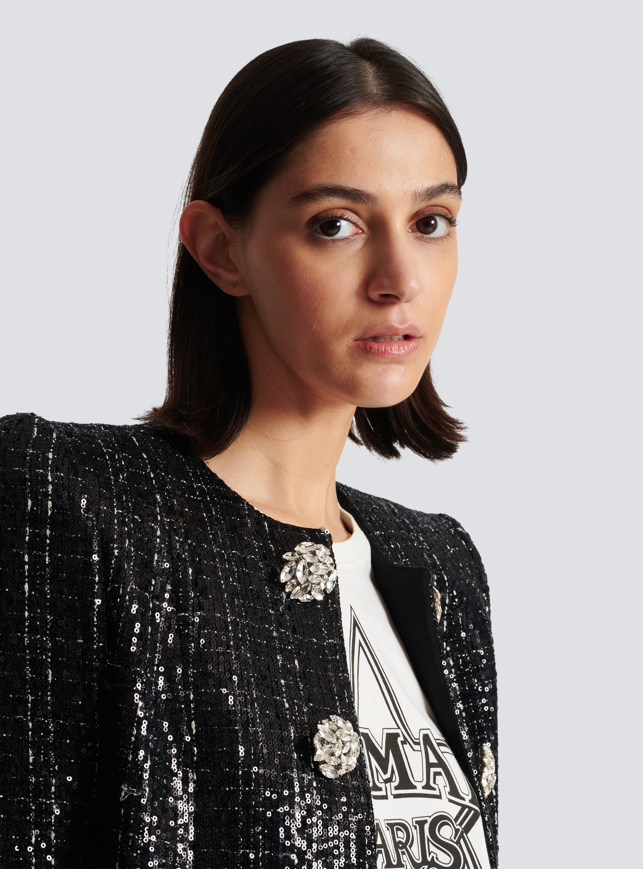 Boxy Fit Embellished Tweed Jacket