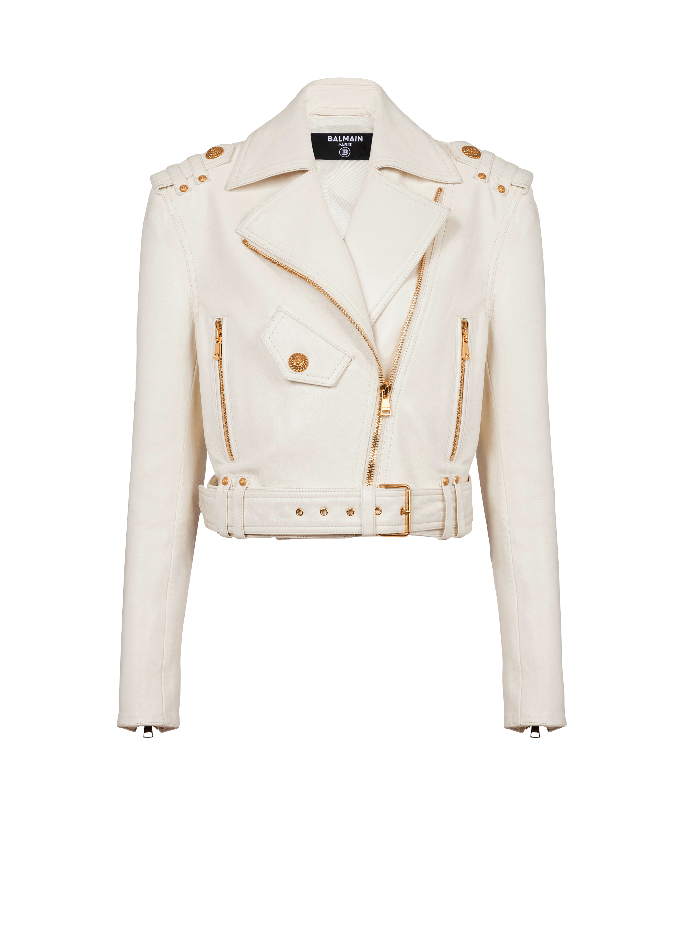 Zipped leather biker jacket beige - Women | BALMAIN