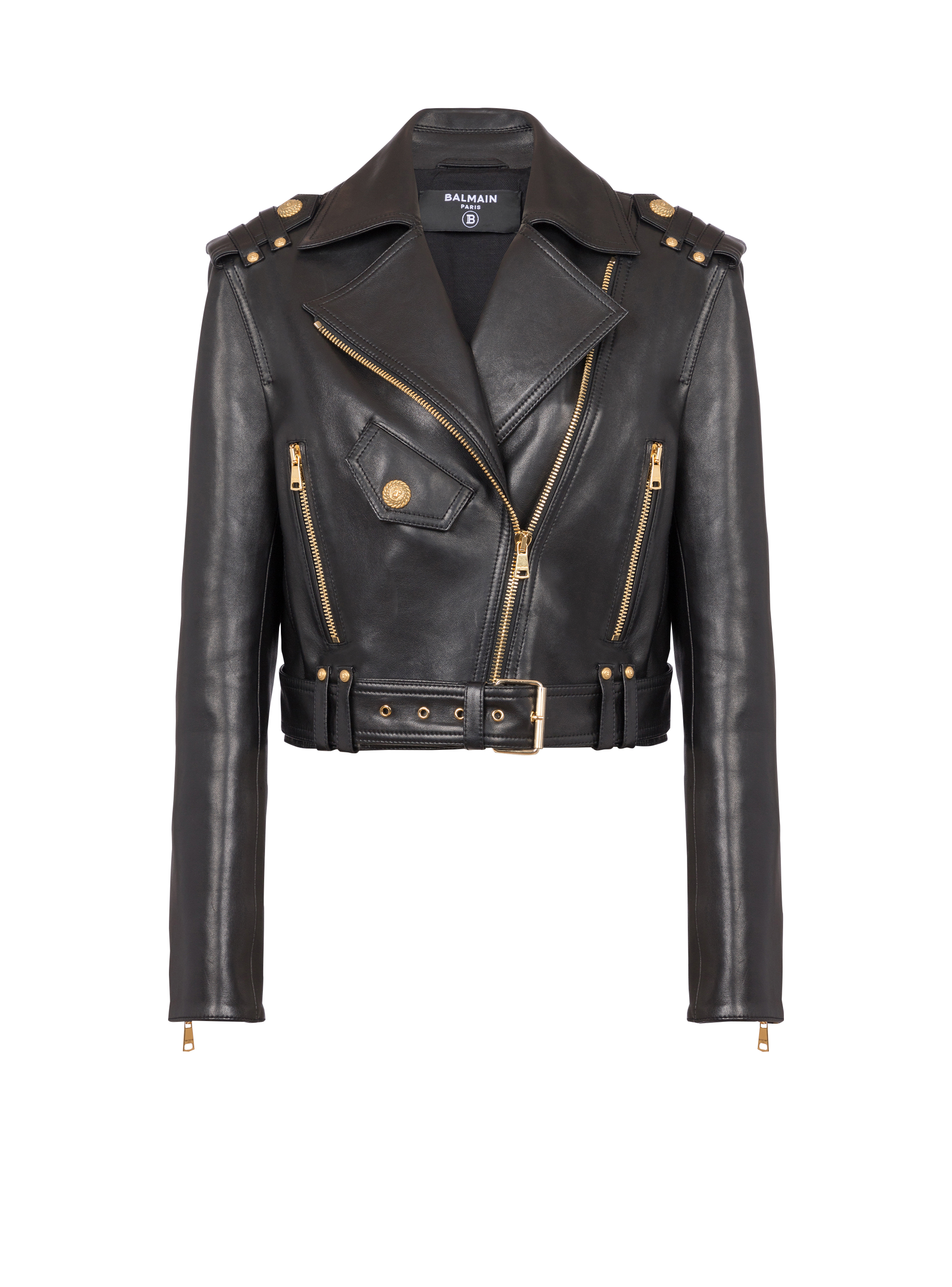 Balmain white discount leather biker jacket