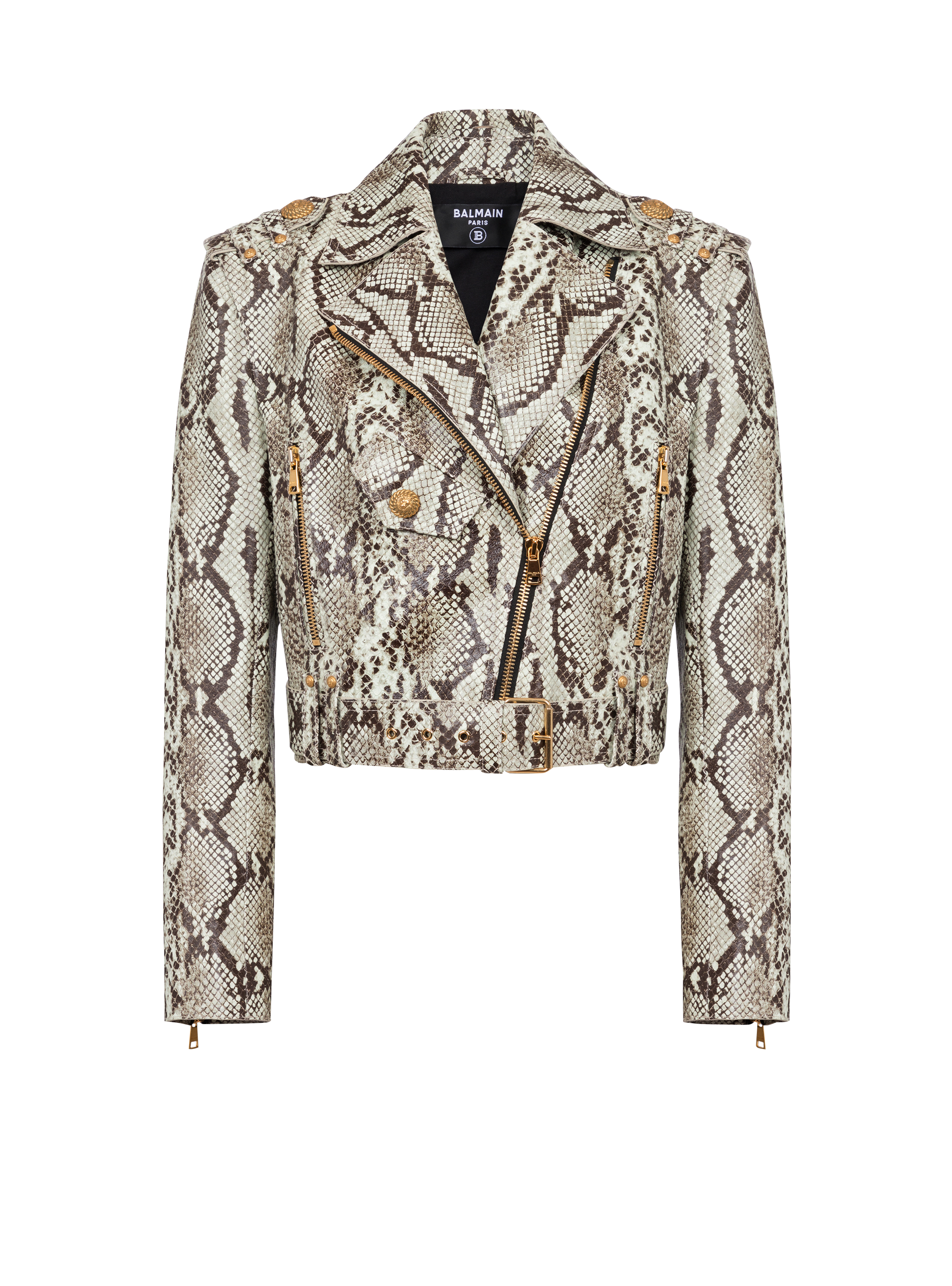 Veste biker en cuir effet python