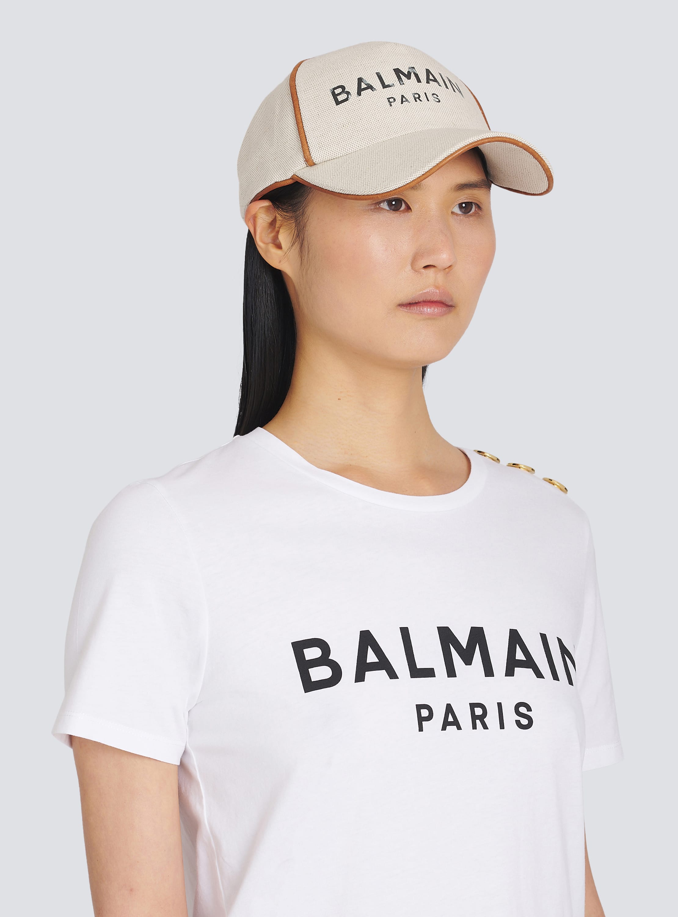 Gorra B-Army de algodón con logotipo de Balmain marrón