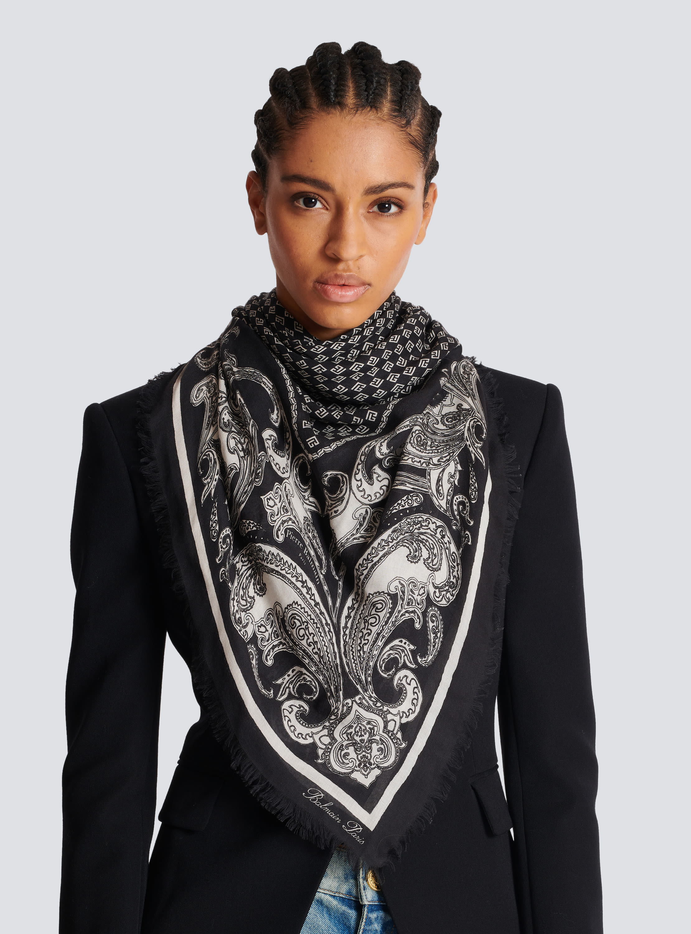 Floaty scarf with mini monogram and paisley print