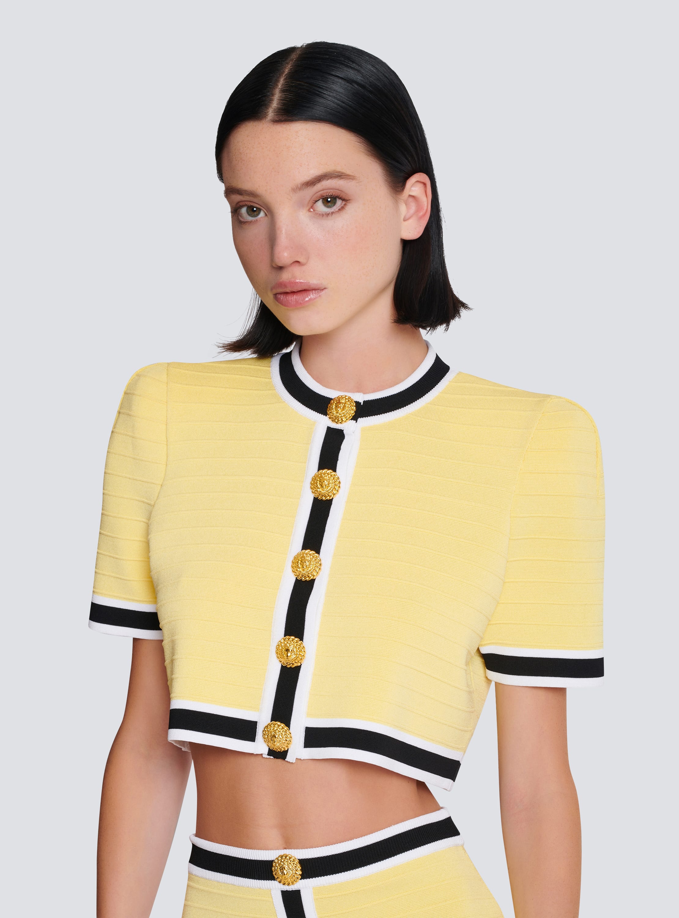 Yellow cropped cardigan sales