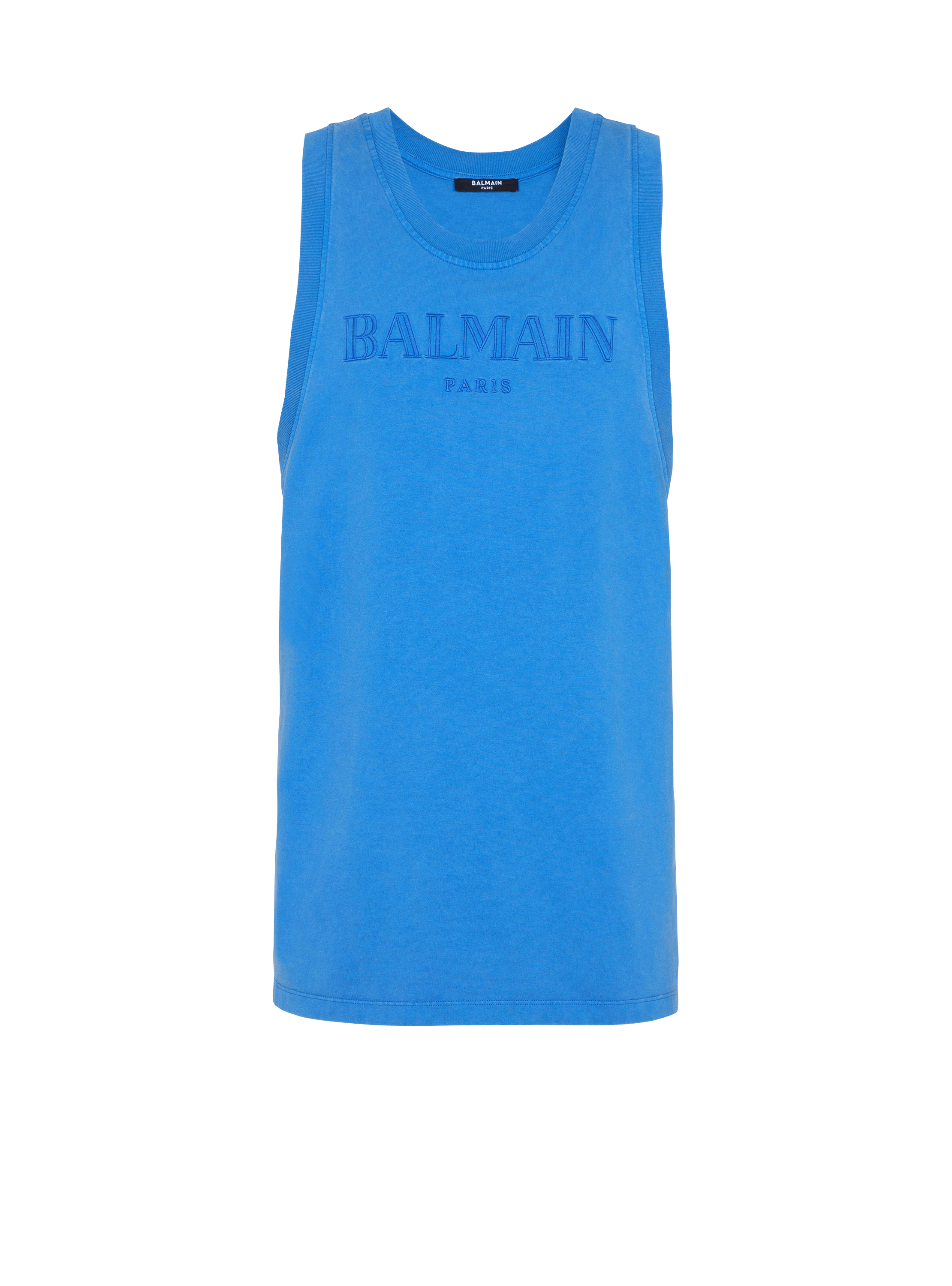 Camiseta sin mangas con bordado Balmain Vintage , azul marino, hi-res