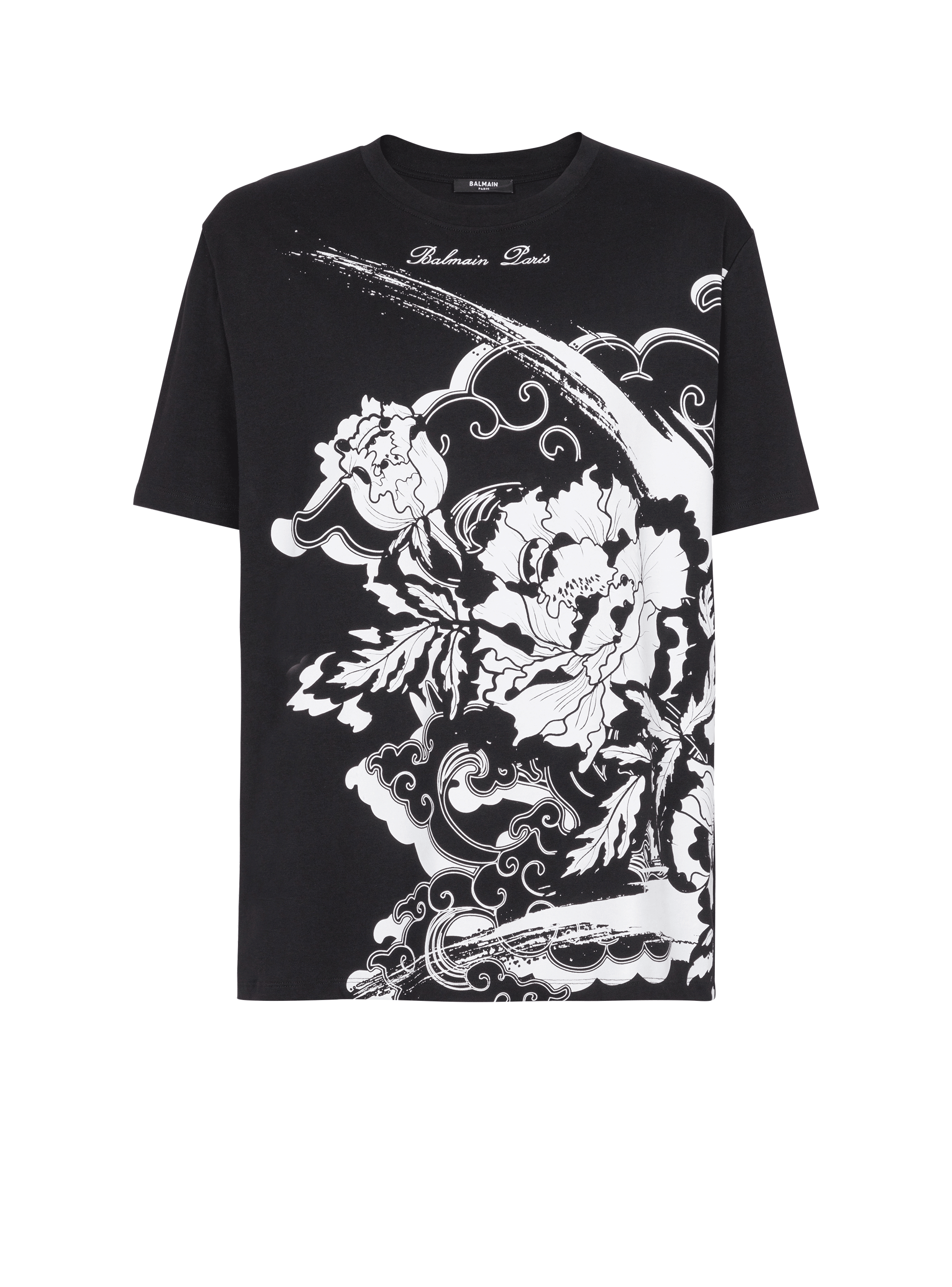 Flower print T-shirt, black, hi-res