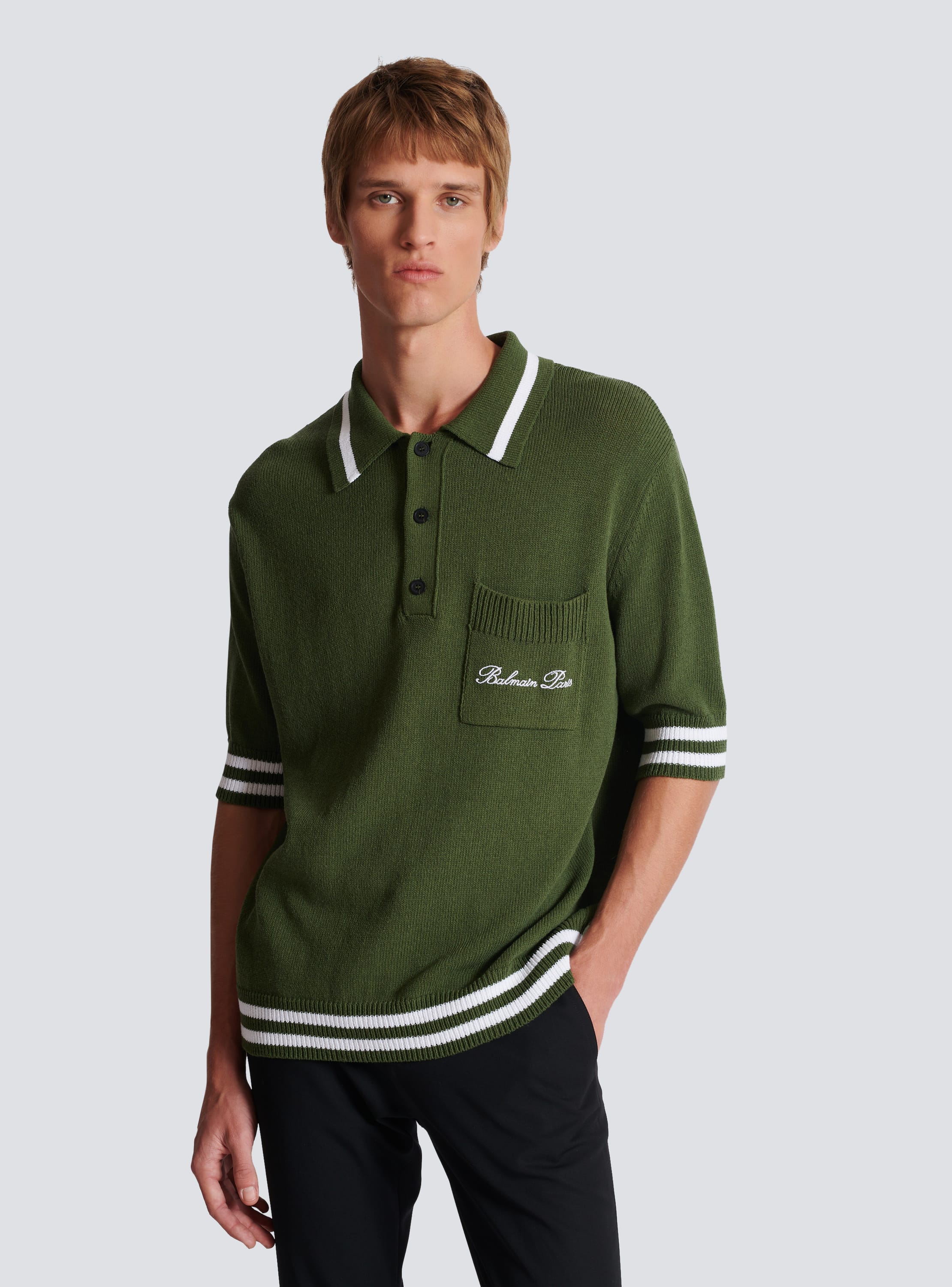 Balmain Signature knit polo shirt khaki - Men | BALMAIN