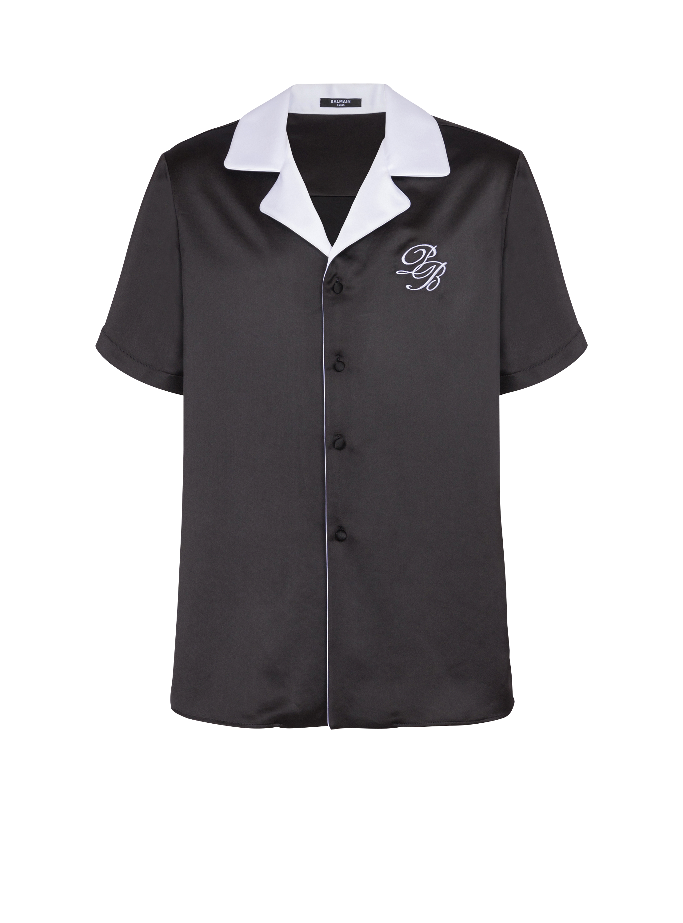 PB Signature satin short-sleeved shirt, black, hi-res