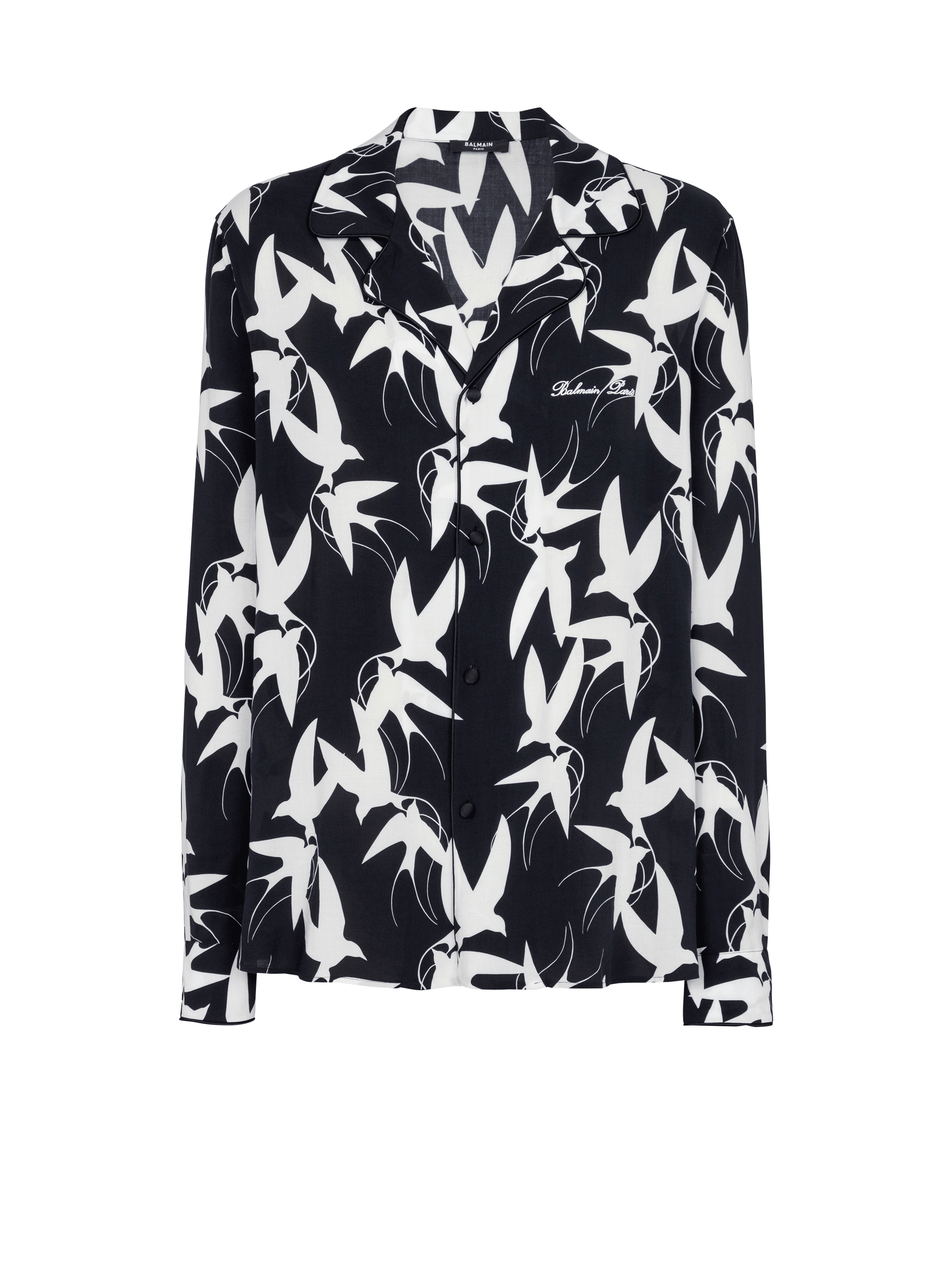 Loose shirt with Swallow print, black, hi-res