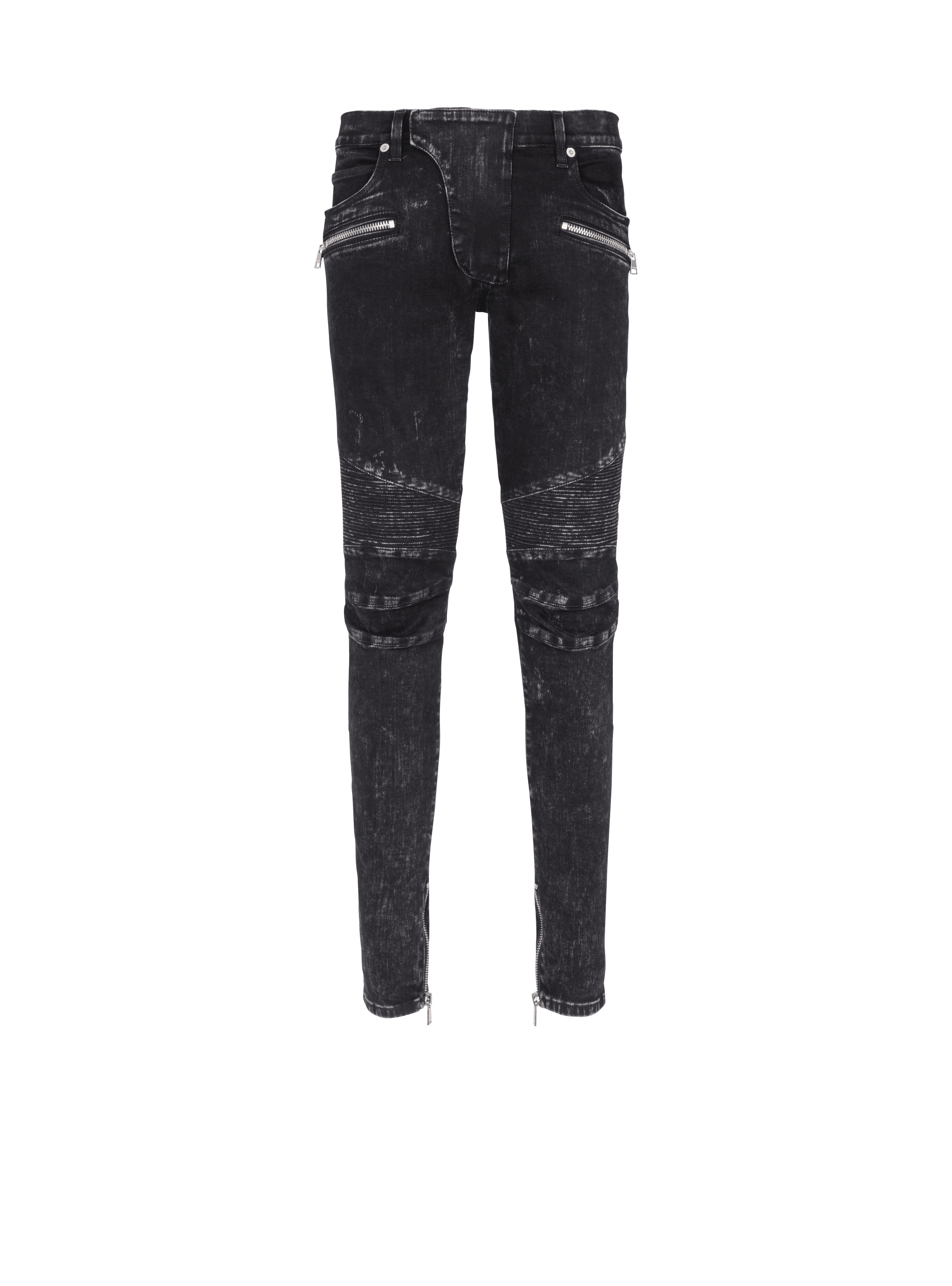 Schmal geschnittene Jeans mit gerippten Details, schwarz, hi-res
