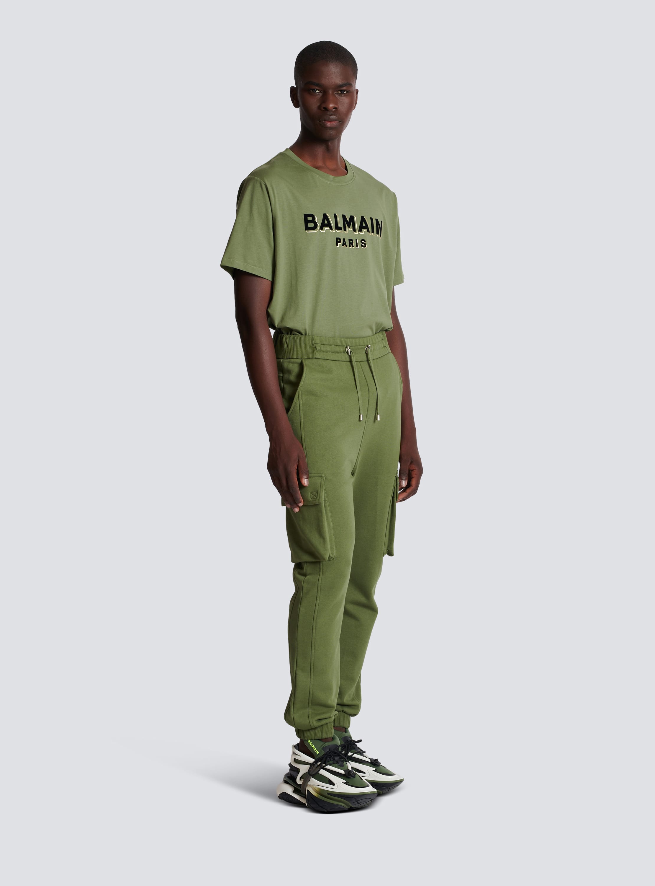 Cargo joggers with Balmain Paris print khaki - Men | BALMAIN