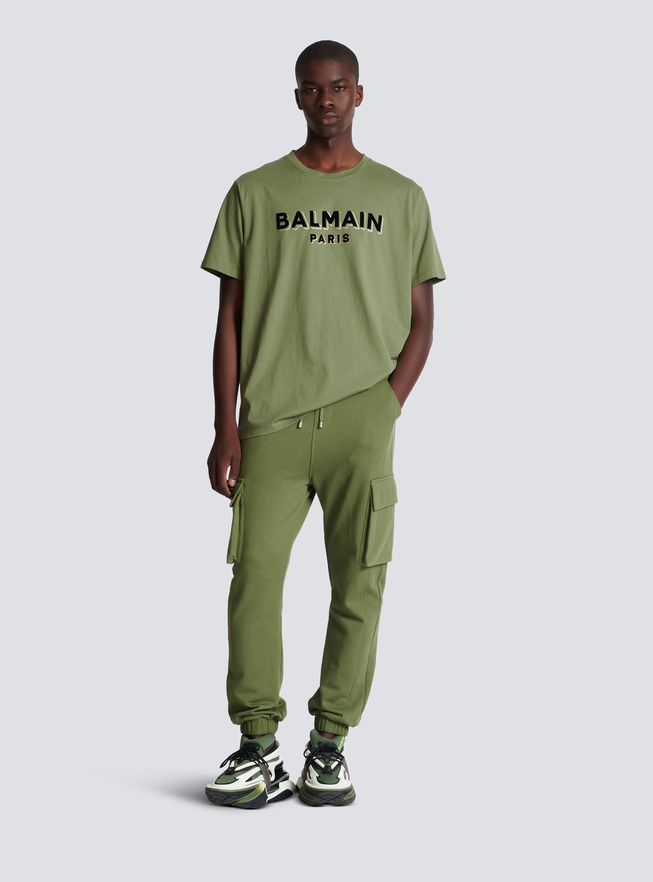 Cargo joggers with Balmain Paris print