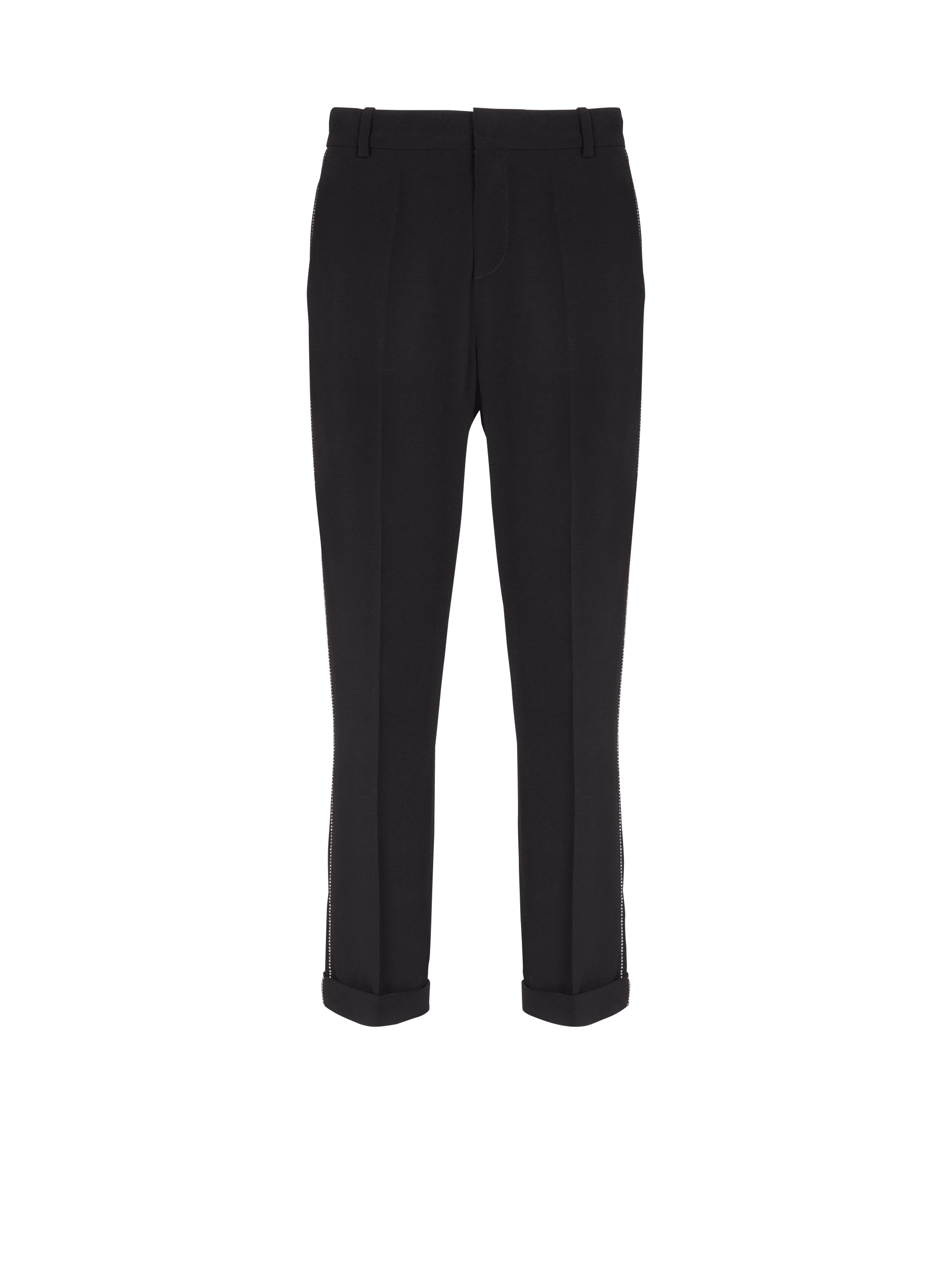 Crepe and rhinestone trousers