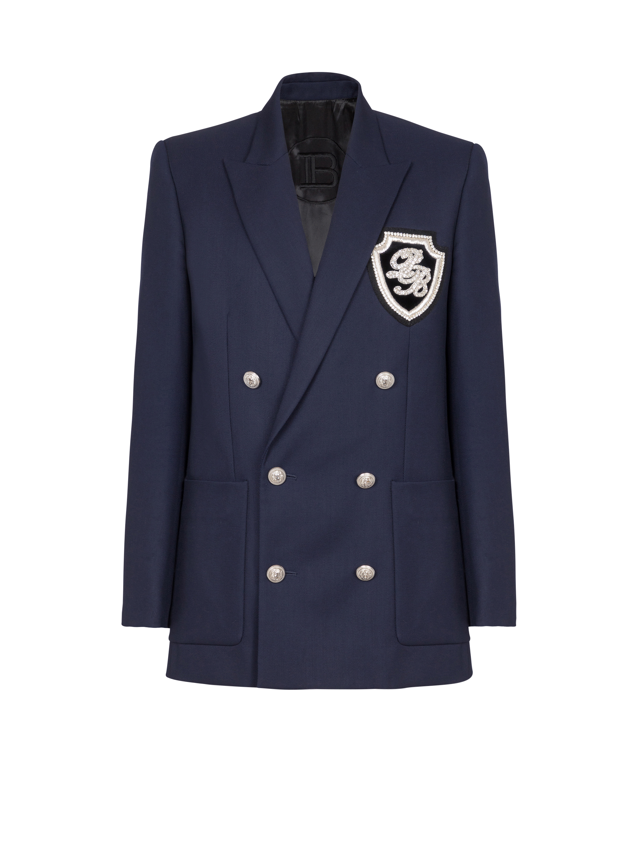 Blazer in twill con badge con ricamo PB iconico